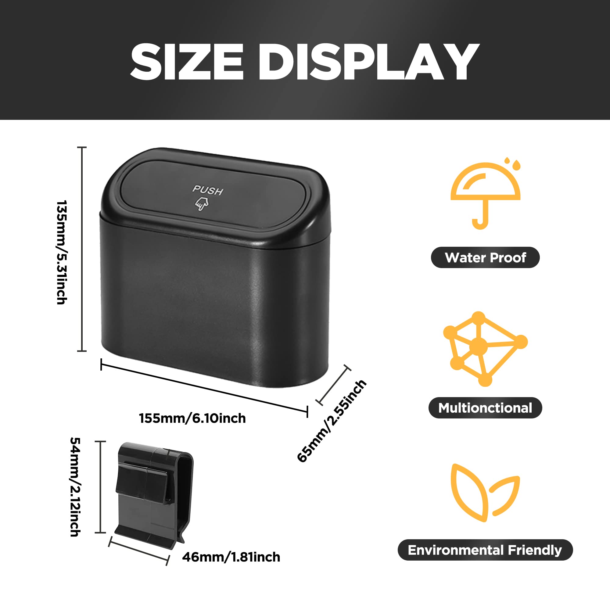 Leakproof Car Trash Can with Lid & 30 Trash Bags - Mini Car Garbage Bin for Front/Back Seat Storage - Perfect for Road Trips, Commuting & Keeping Your Vehicle Clean