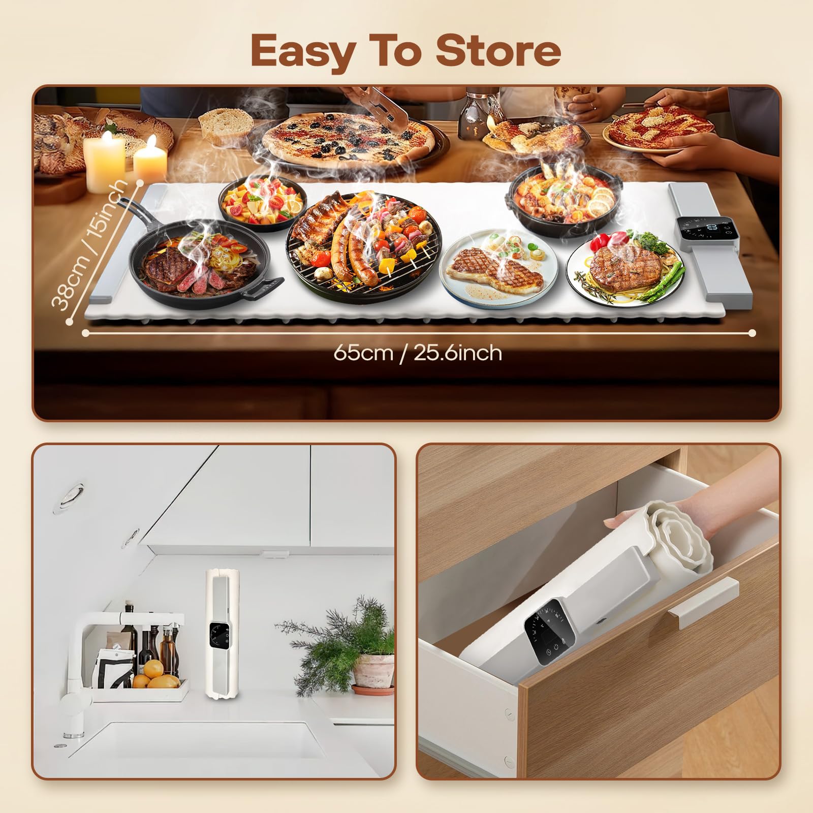 Premium Electric Food Warming Mat - Fast & Even Heating Buffet Tray, Foldable Portable Food Warmer with High-Grade Silicone - Perfect for Family Gatherings, Sabbath Meals & Countertop Use | Kitchen, Dining & Party Essential