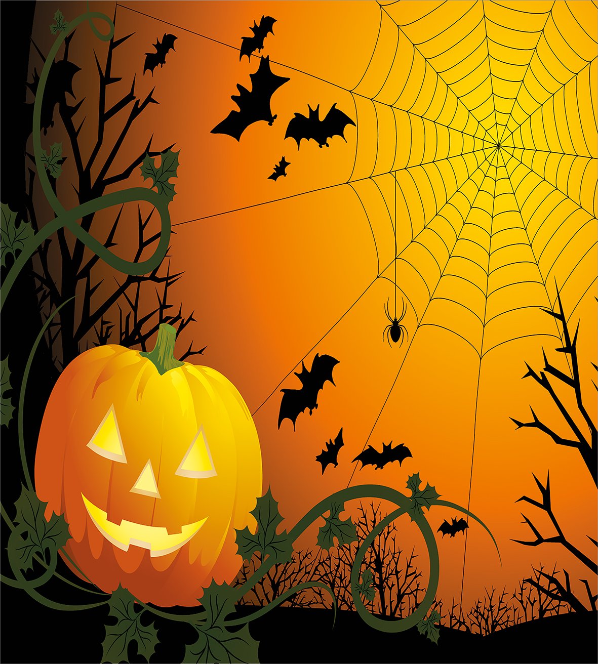 Ambesonne Halloween Duvet Cover Set - Spooky Pumpkin Leaf Tree & Bat Design, 3-Piece King Size Bedding Set with 2 Pillow Shams in Dark Green, Orange & Black | Perfect for Halloween Decor, Fall Bedroom Makeover & Themed Guest Rooms