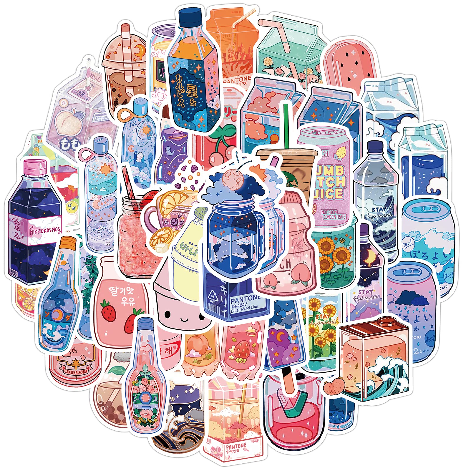 50Pcs Cute Cartoon Waterproof Vinyl Stickers - Aesthetic VSCO Decals for Water Bottles, Hydro Flasks, Laptops, Phones, Skateboards | Perfect for DIY Decoration, School Supplies, Travel Accessories & Gift Giving