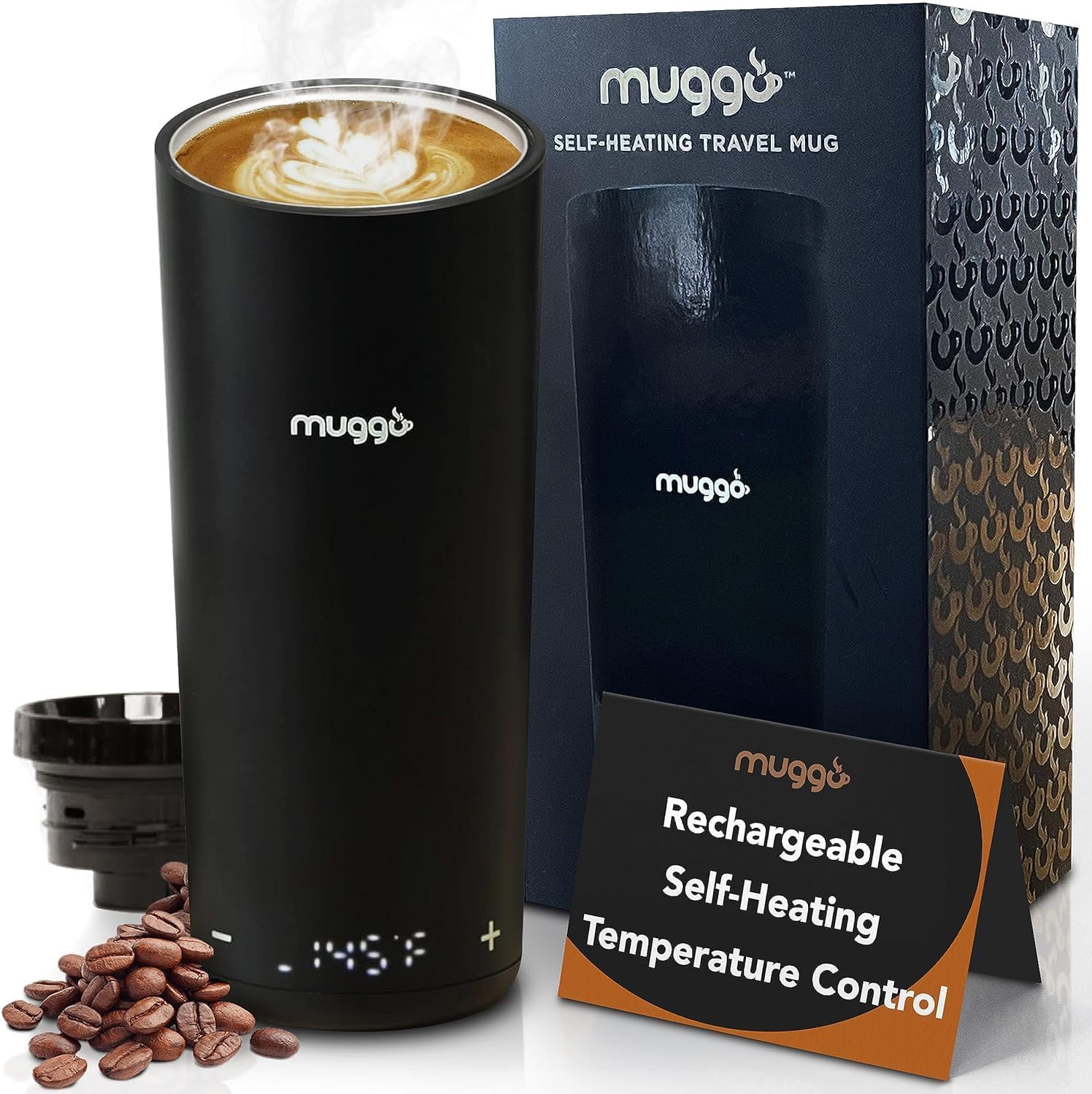 Muggo 12 oz Self-Heating Coffee Mug with 3-Hour Battery Life - USB Rechargeable Travel Mug for Coffee, Tea & Hot Beverages - Perfect for Office, Commuting & Outdoor Activities