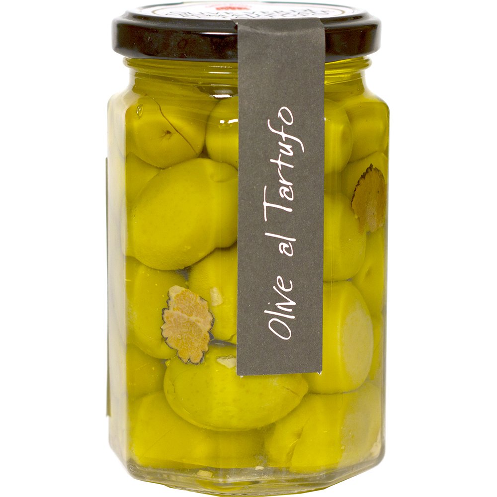 Premium Casina Rossa Green Olives Infused with Truffle - 9.8 oz Jar | Gourmet Appetizer, Charcuterie Board & Italian Cooking Ingredient