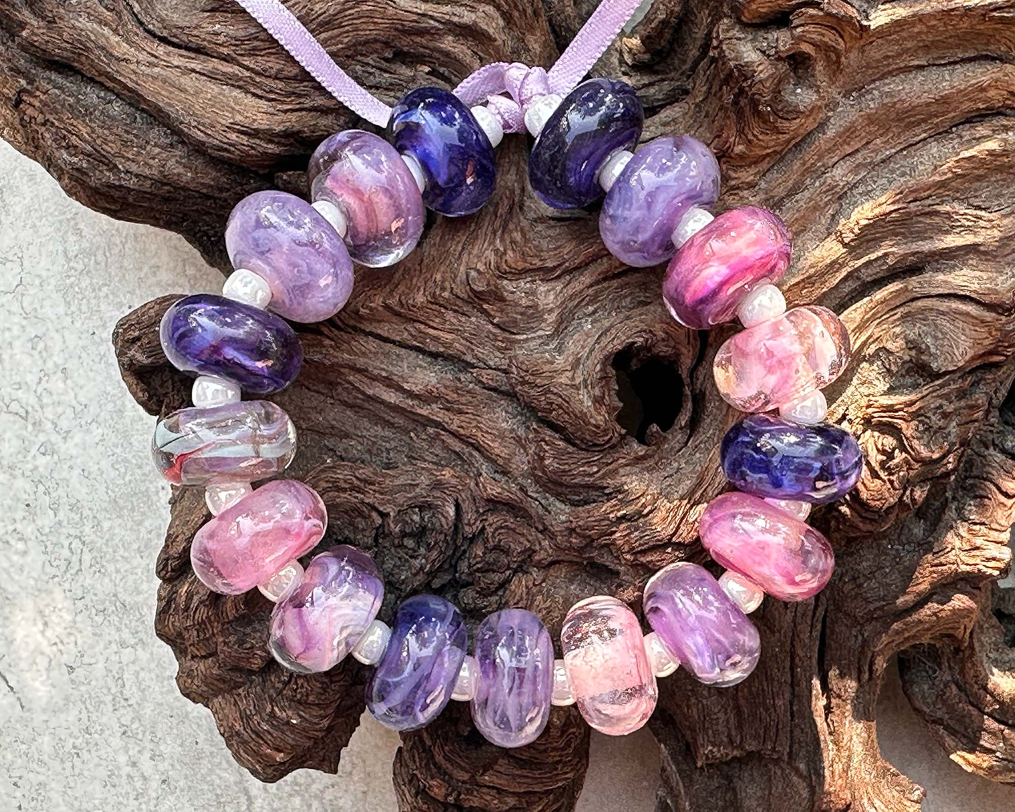 17 Pink & Purple Swirls Lampwork Glass Beads Set - Handmade SRA Beads for Jewelry Making, DIY Crafts, Bracelets & Necklaces - Perfect for Gift Giving & Home Decor