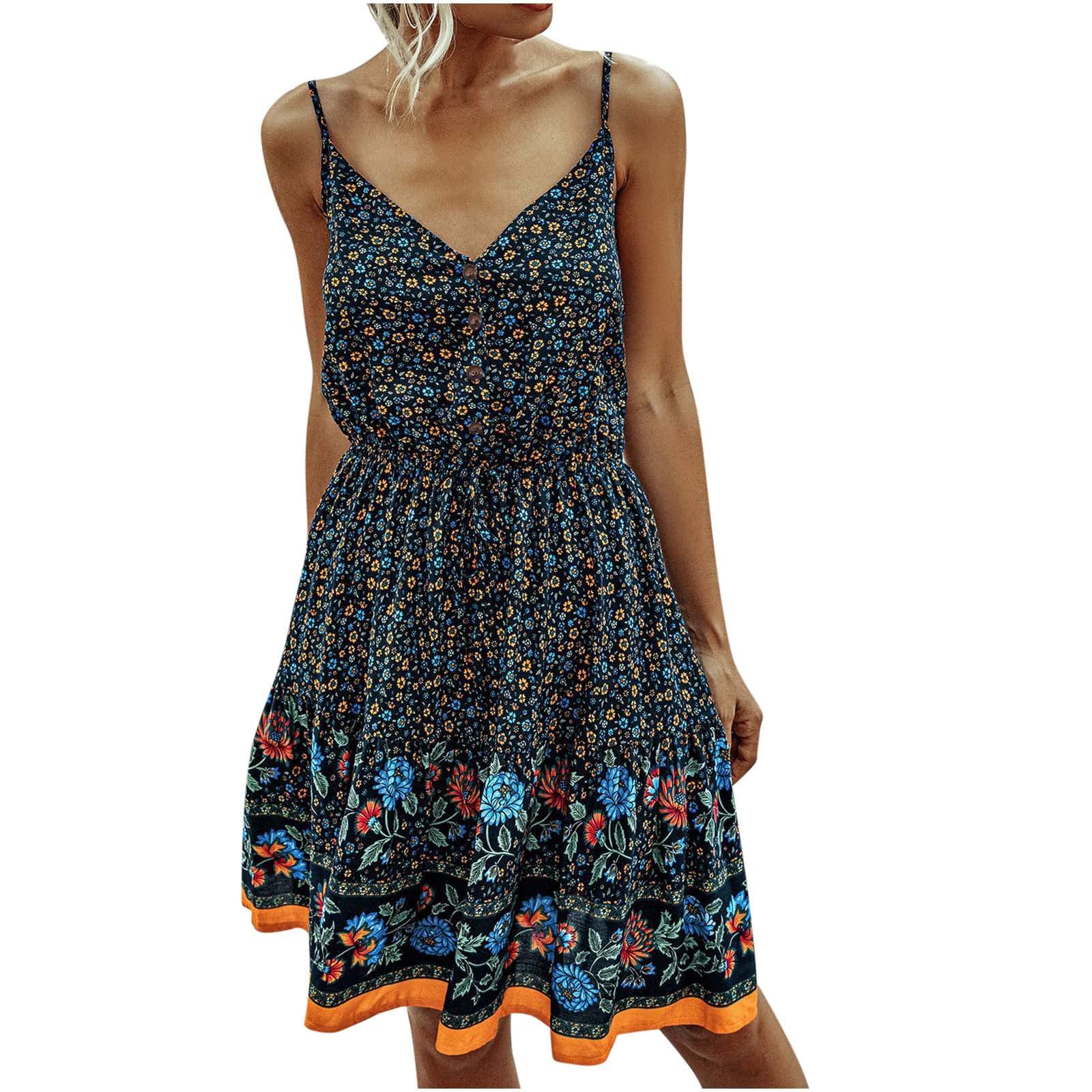 BOXIACEY Women's Summer Dresses 2023 - Sexy Strapless Floral Sundress with Ruffles & Sling Design | Perfect for Beach Vacations, Date Nights & Summer Parties