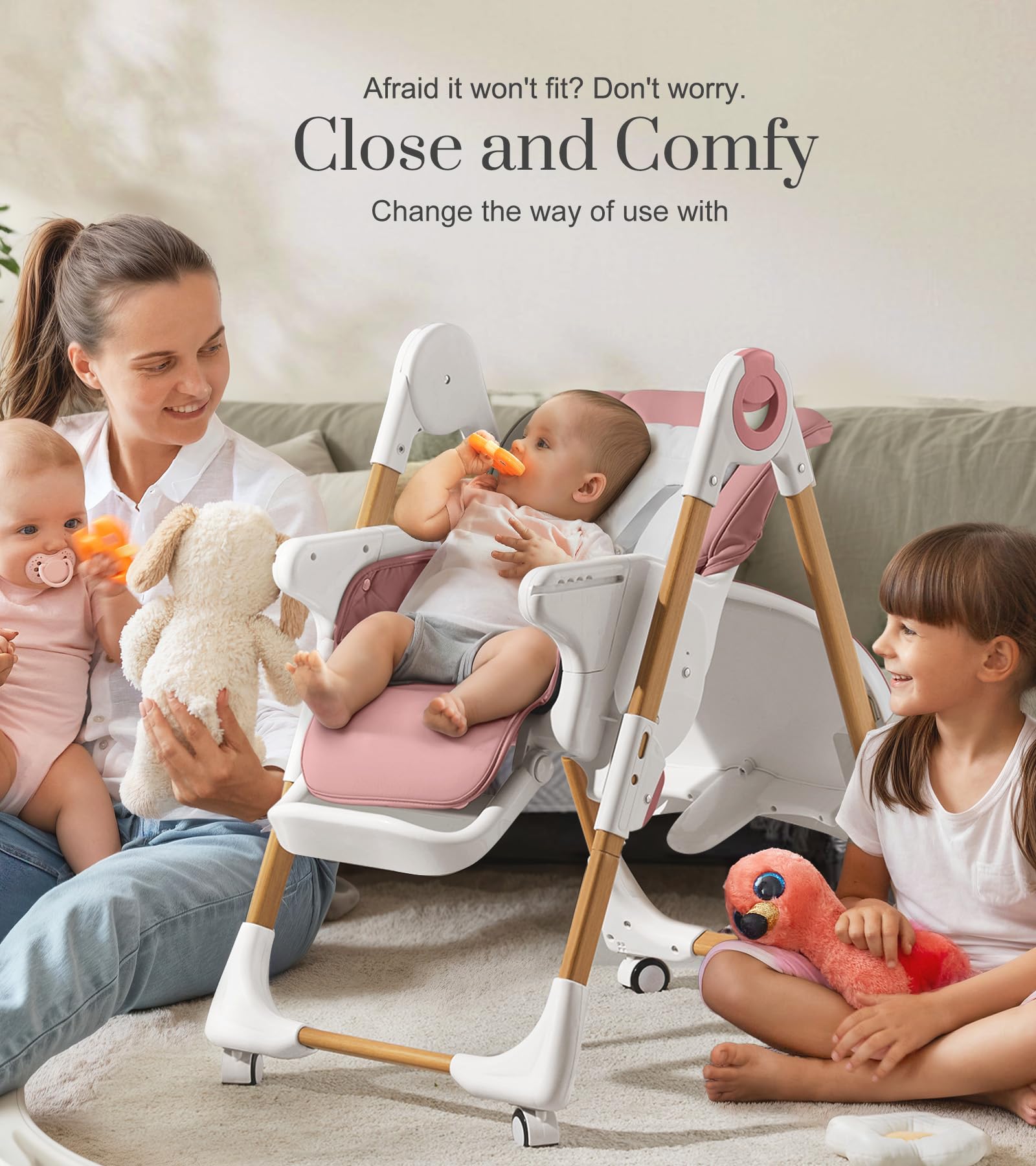 Convertible Baby High Chair with Adjustable Height, Removable Tray & Lockable Wheels - Portable Toddler Dining Chair for Home & Restaurant Use