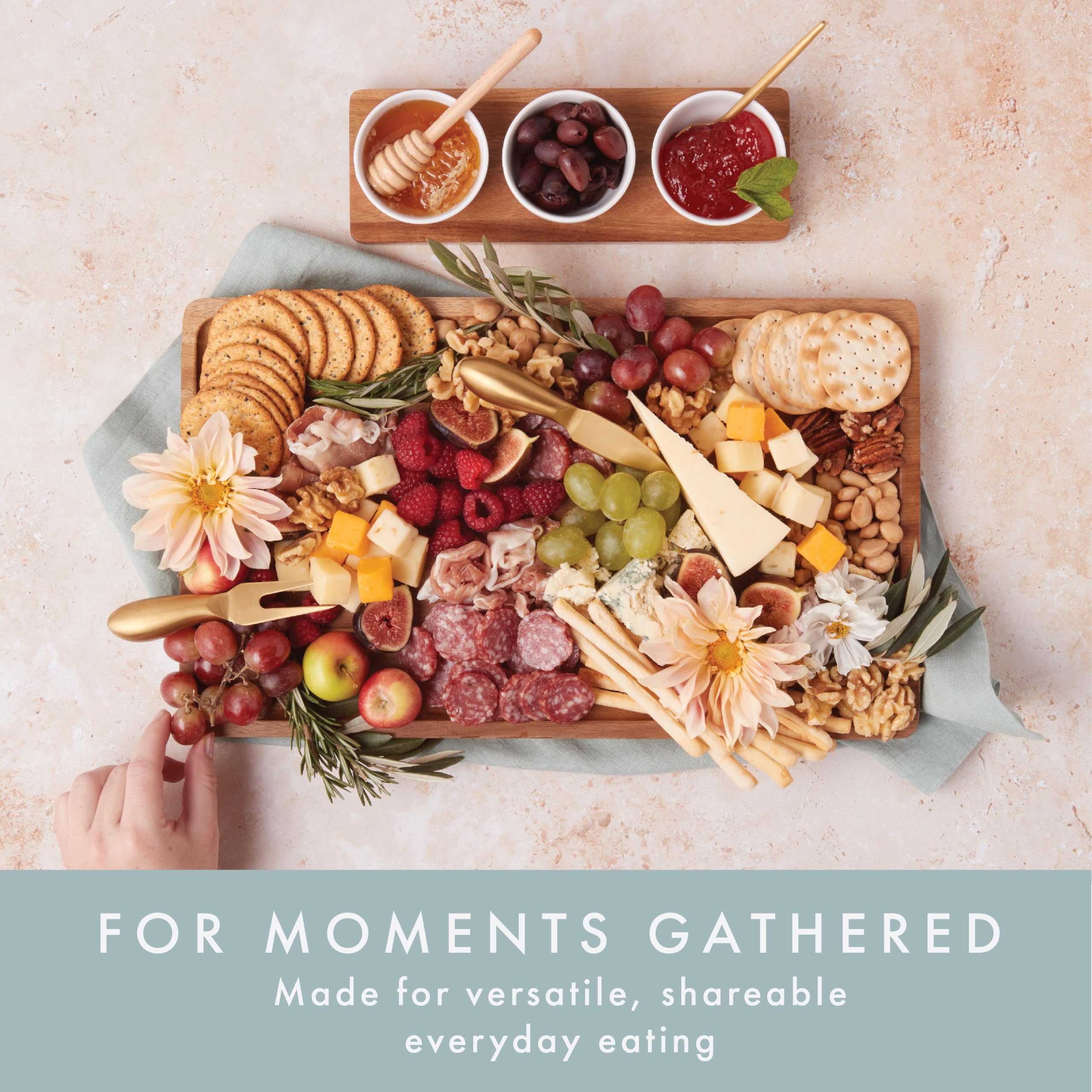 Premium Acacia Wood Charcuterie Board Set - 11-Piece Serving Tray with Side Handles, Cheese Knives & Bowls - Perfect for Wine Parties, Cheese Platters & Entertaining Gifts
