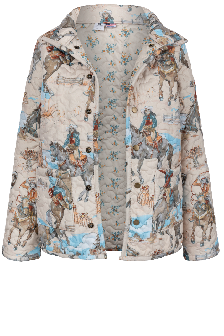 Ida Mae Birdie Quilted Snap Jacket - Pastel Pink Women's Lightweight Spring Jacket for Casual Outings & Outdoor Activities