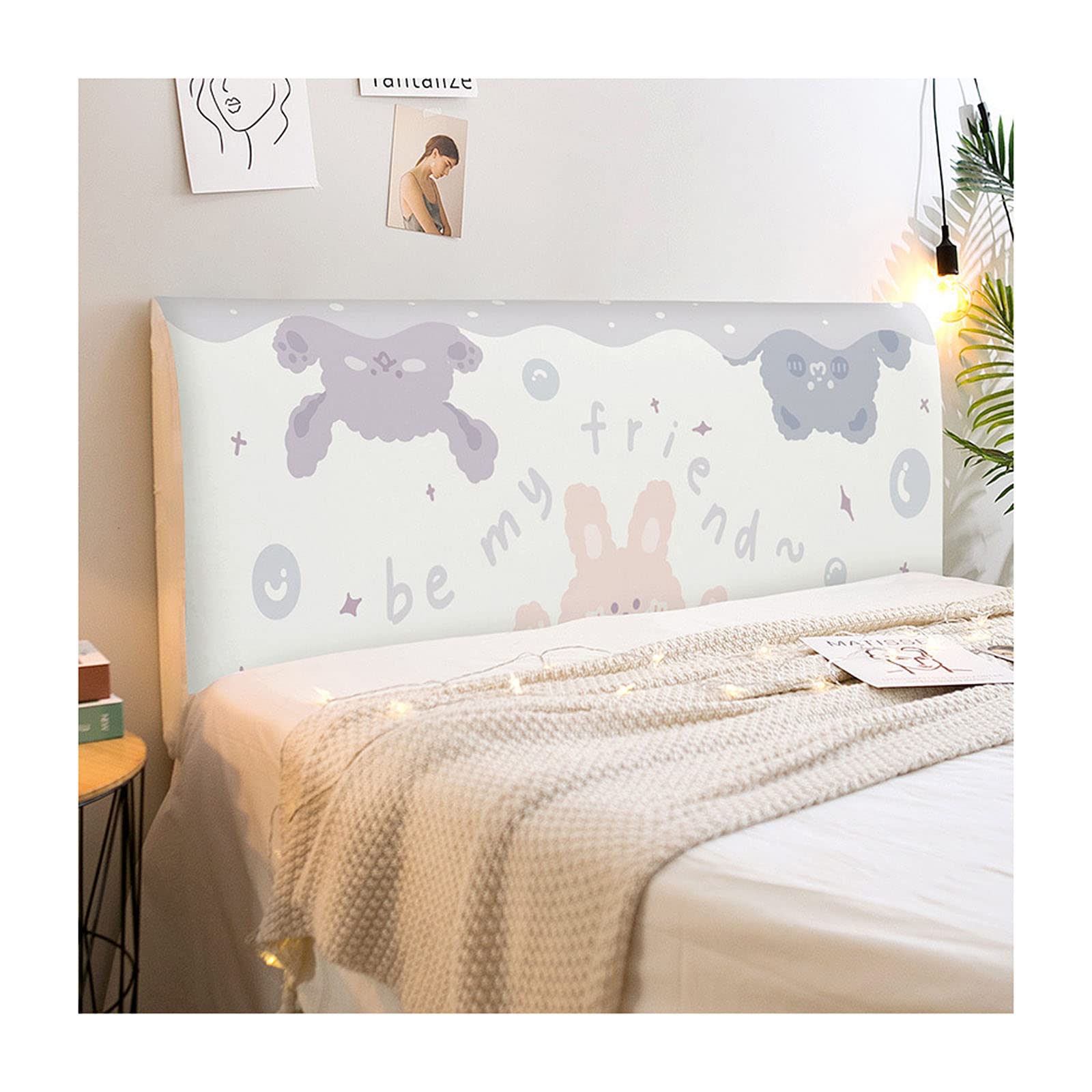 Stretchable Queen Size Headboard Cover - Dustproof & Protective Slipcover with Cartoon Print for Kids Bedroom Decor (200x65cm) | Perfect for Children's Room, Nursery, and Bedroom Makeover