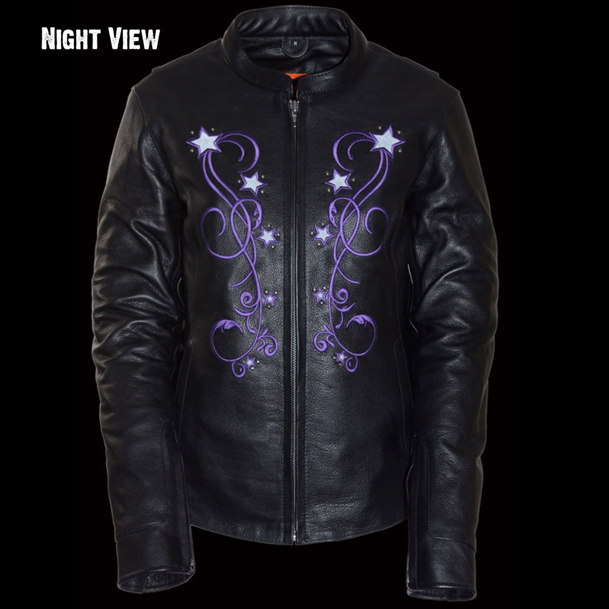 Women's Reflective Star Embroidery Leather Jacket - Stylish Biker Jacket for Night Visibility | Perfect for Motorcycle Riding, Night Outfits & Fashion Statements