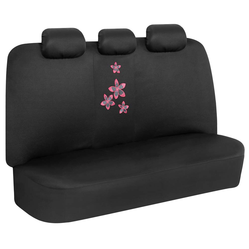 BDK Pink Floral Car Seat Covers Full Set with Steering Wheel Cover & Seat Belt Pads - Front & Rear Seat Protectors with Matching Embroidered Accessories for Cars, Trucks, Vans & SUVs | Perfect for Daily Commute, Road Trips & Interior Protection