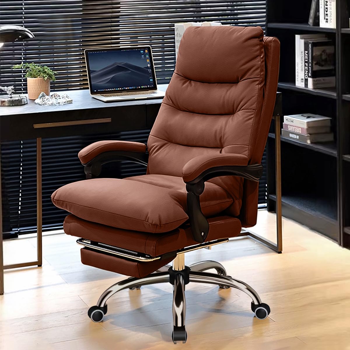 Ergonomic Office Chair with Footrest - Reclining High Back Executive Desk Chair for Gaming & Work - Comfortable Leather Computer Chair for Home & Office Use