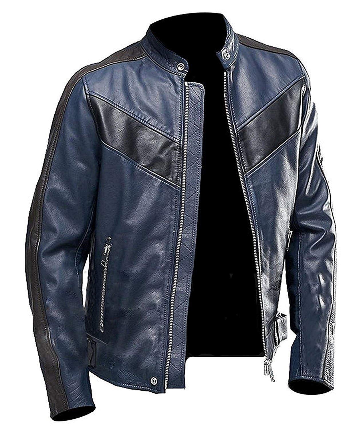 III-Fashions Men's Black Leather Jacket - Genuine Lambskin Cafe Racer Motorcycle Jacket with Distressed Look | Perfect for Biking, Casual Wear & Outdoor Adventures