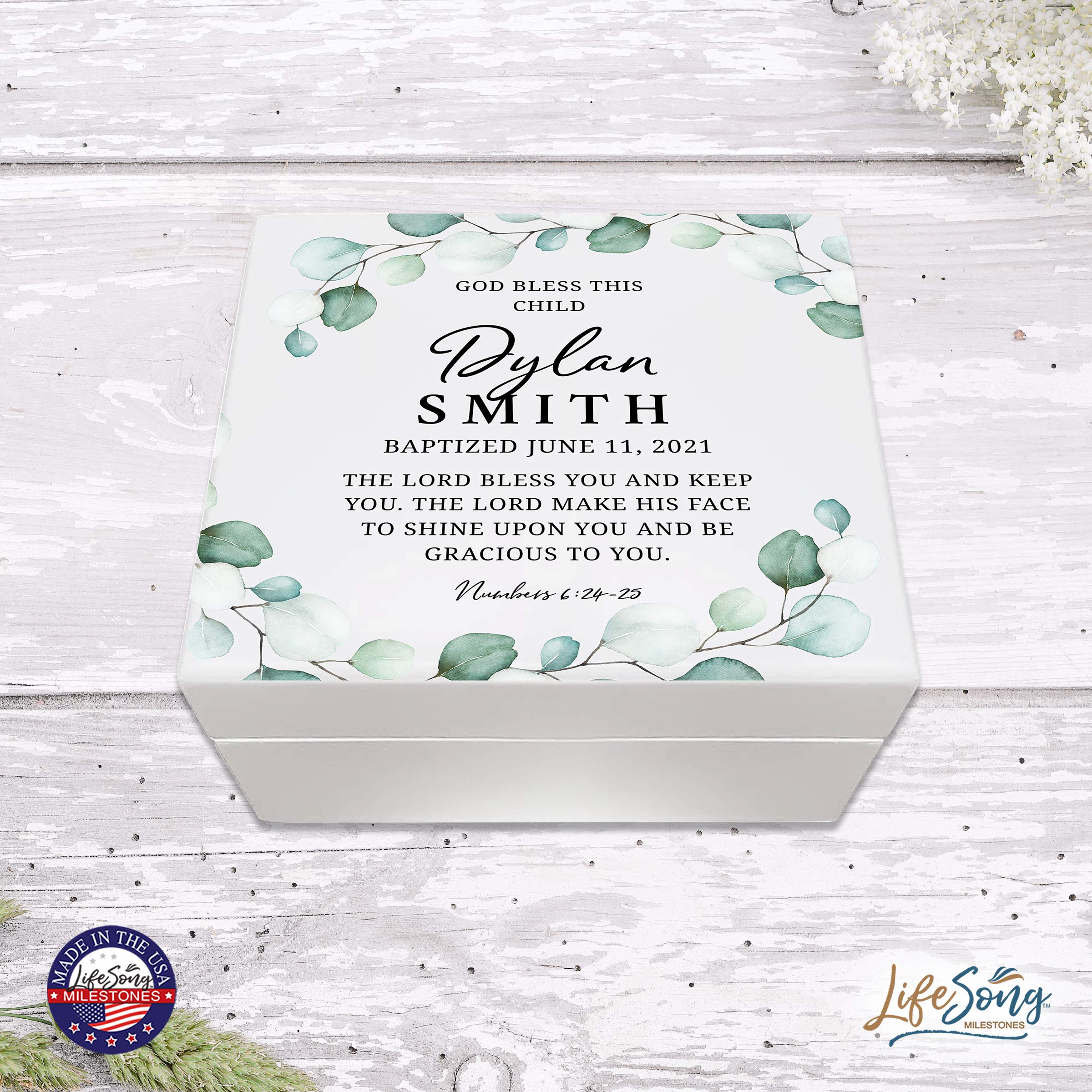Personalized Baptism Keepsake Jewelry Box - Engraved God Bless This Child Gift for Godson, Boys Jewelry Storage - Perfect Christening Present for Godfather & Godmother Ceremony