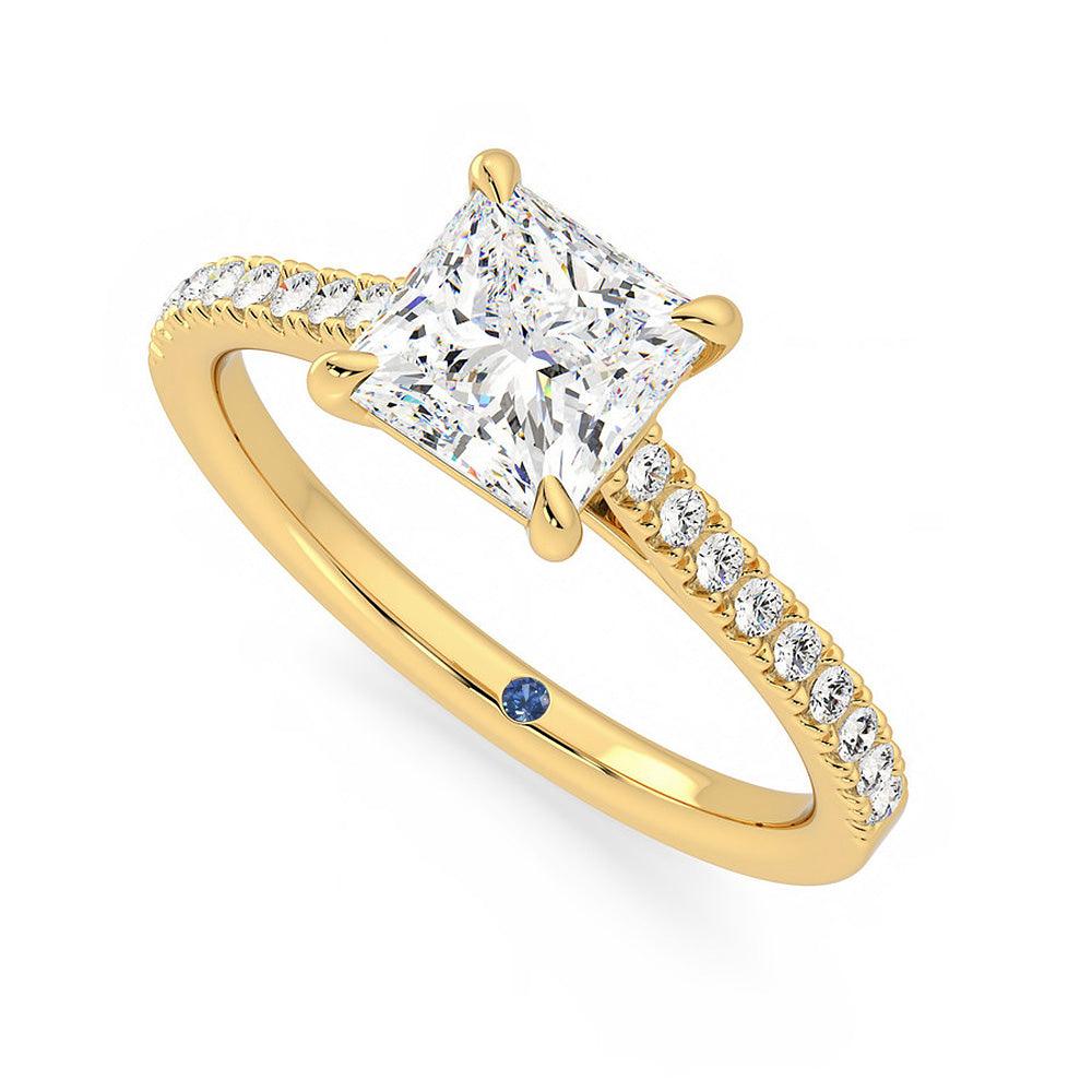 Princess Cut Moissanite Engagement Ring with Hidden Anniversary Stone & Pavé Accents - Perfect for Proposals, Anniversaries & Bridal Jewelry Gifts