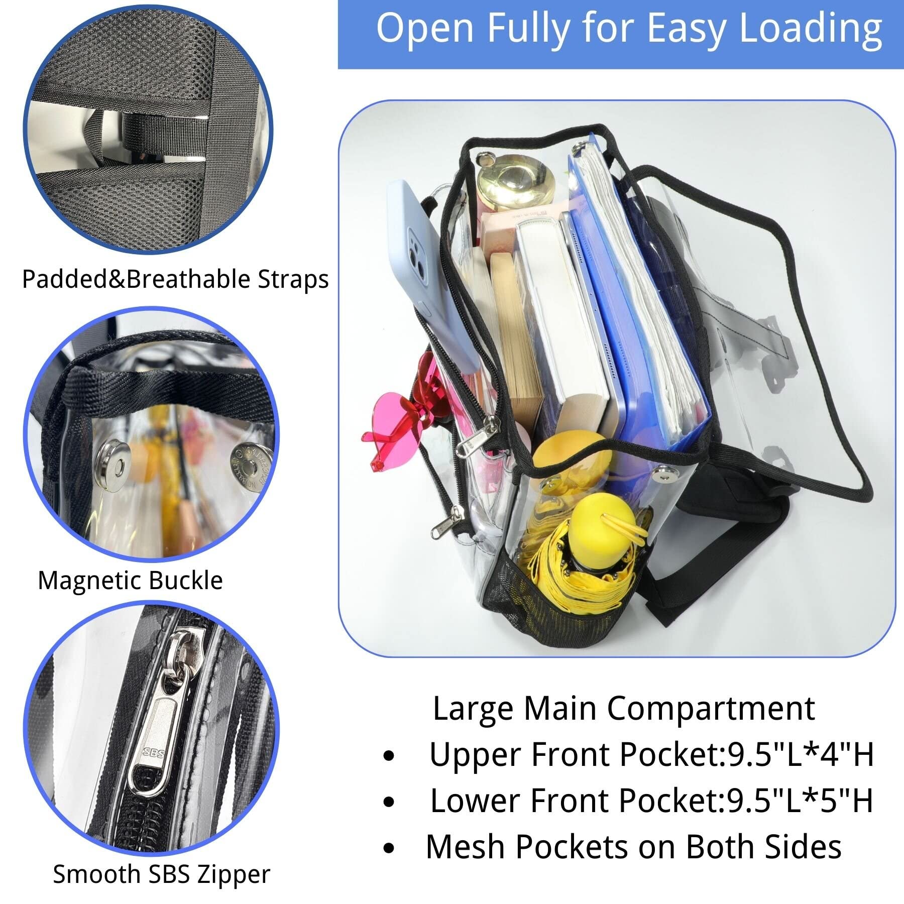 Clear Small Backpack 12x12x6 Inches - Stadium Approved Transparent Mini Backpack with Multiple Pockets for Work, Music Festivals, Sports Events & Travel Security | Perfect for Concerts, Theme Parks, Airport Security & School Essentials