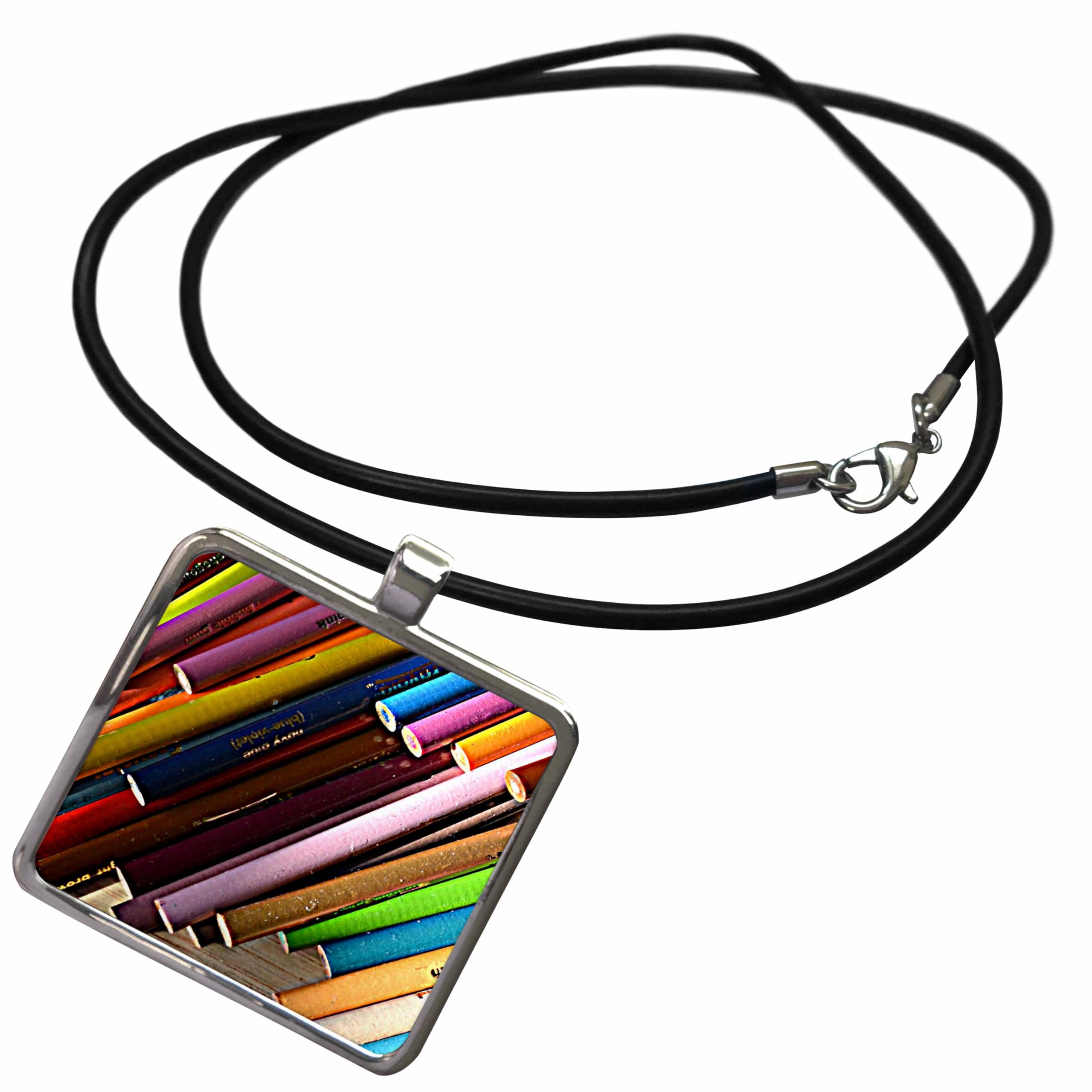 3D Rose Colored Pencils Necklace - Artist Photography Jewelry for Creative Gifts
