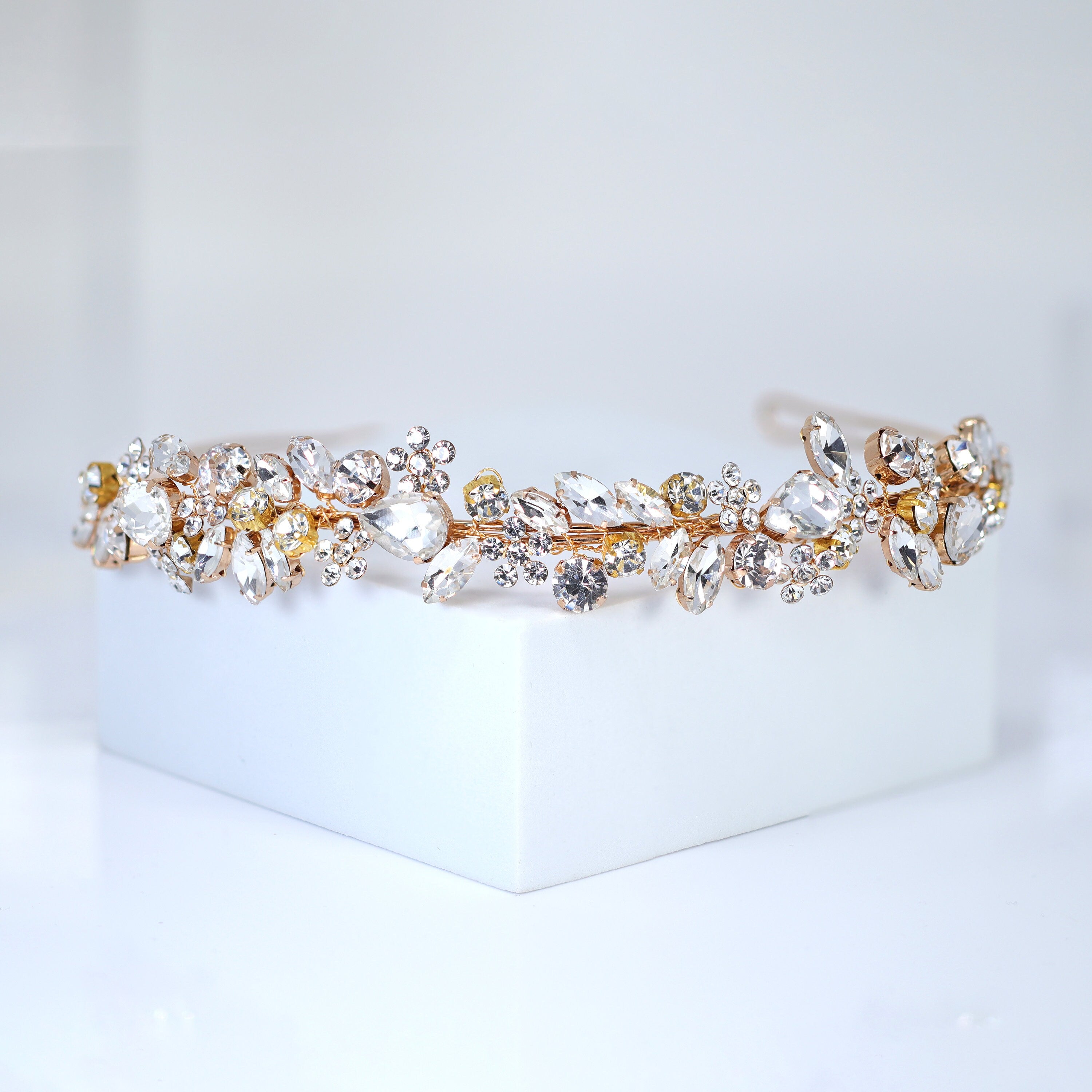 Swarovski Crystals Floral Twilight Bloom Teardrop Headband - Elegant Rhinestone Hair Vine for Bridal, Wedding, Prom & Special Occasions