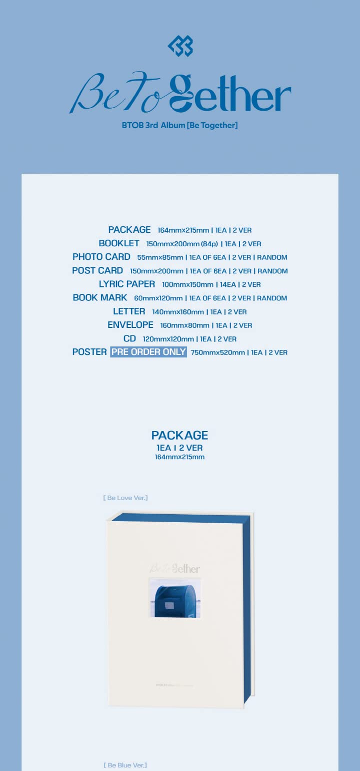 BTOB Be Together 3rd Album - Be Blue Version (84p Booklet, Photocard, Postcard, Lyrics Paper, Bookmark, Letter) | Kpop Sealed Album with Tracking Number | Perfect for Kpop Collectors and Gift Giving