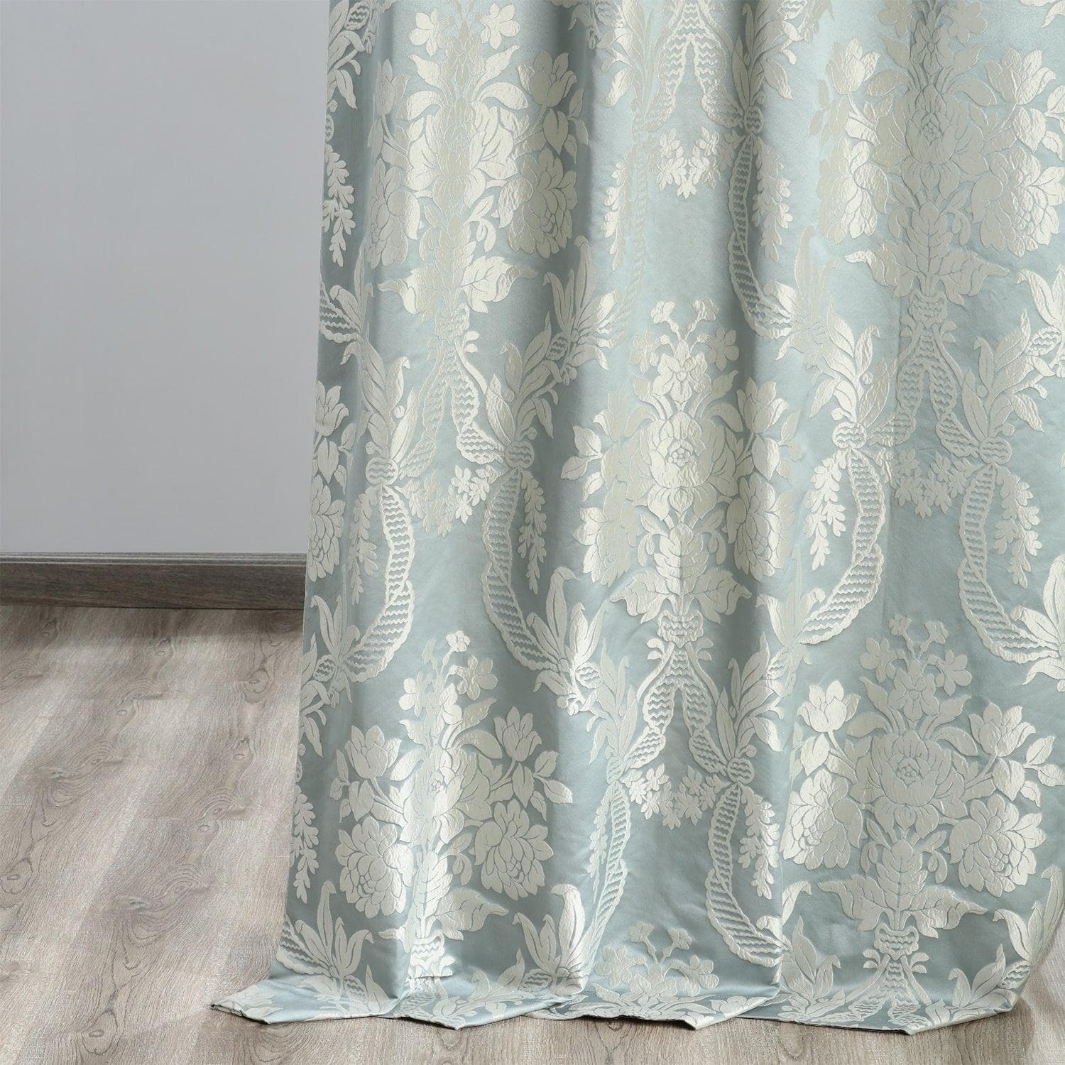 Magdelena Blue & Steel Damask Faux Silk Jacquard Blackout Curtains - Elegant Window Treatment for Bedroom, Living Room & Home Theater