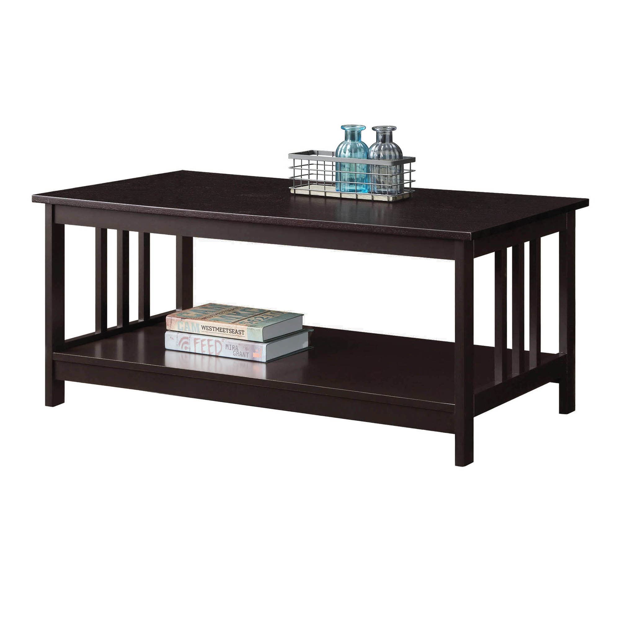 Mission Style Coffee Table in Espresso Finish - Modern Living Room Furniture for Small Spaces, Home Decor & Entertainment Use
