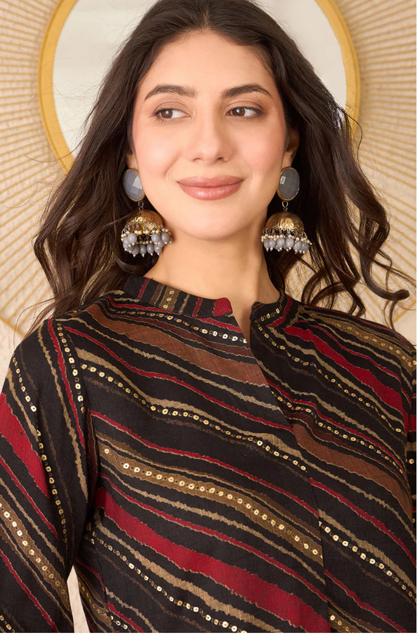 Stylish Black Cotton Blend Leheriya Printed Tunic Top for Women | Comfortable & Fashionable Casual Wear | Perfect for Office, Party & Daily Outfits