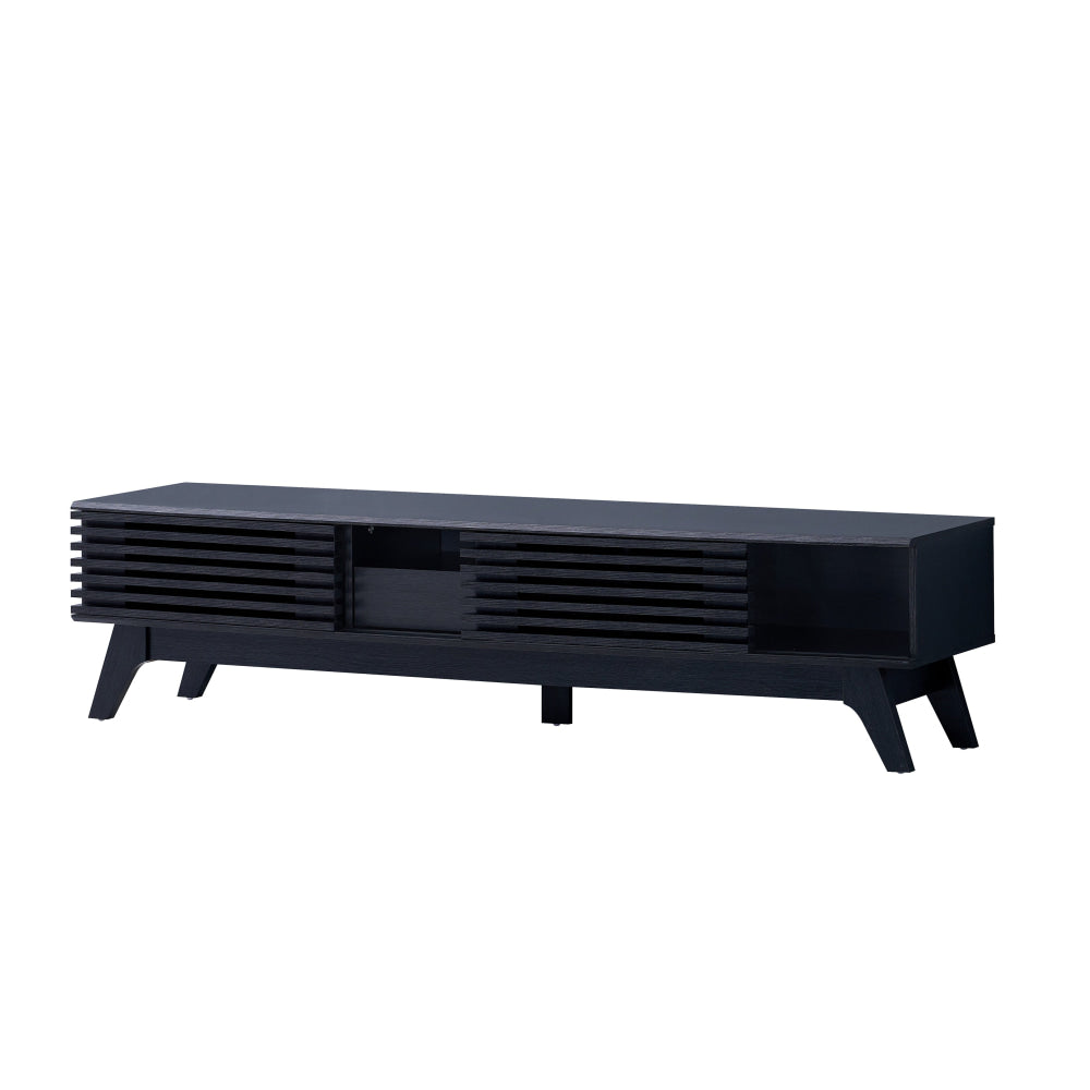 Camille Lowline Entertainment Unit TV Stand - 180cm Modern TV Console with 2 Doors & 1 Drawer - Black Media Cabinet for Living Room, Bedroom, Home Theater