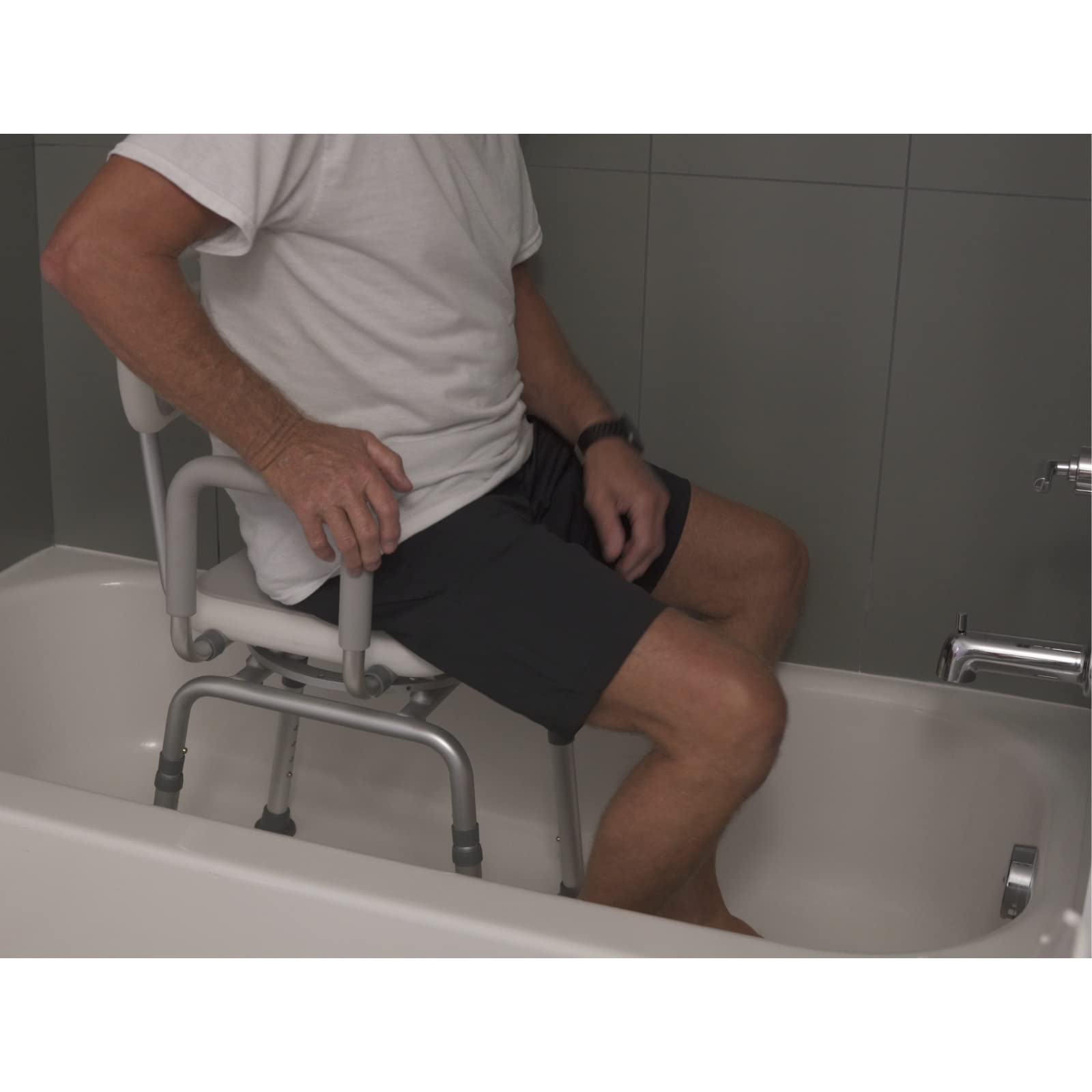 Premium 360° Swivel Shower Chair with Padded Seat & Backrest - Adjustable Bath Bench for Elderly & Disabled - Locking Mechanism & Center Lever for Safety - Ideal for Bathroom, Spa & Mobility Assistance