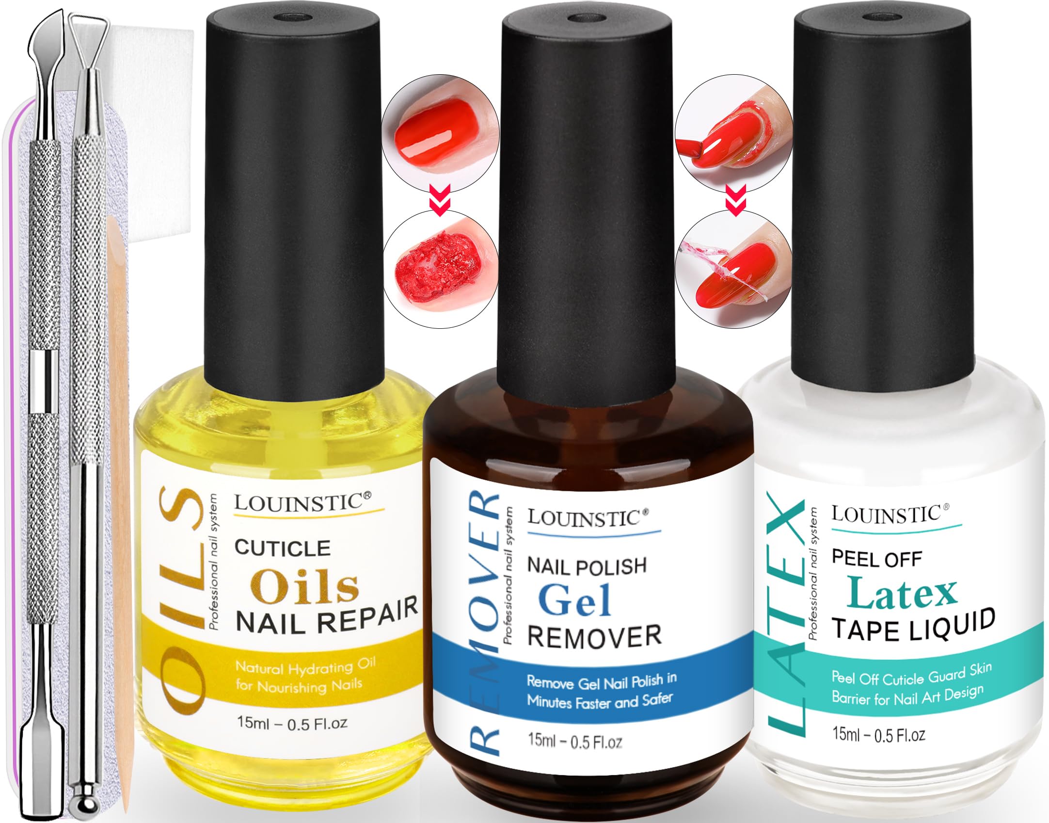 Quick Gel Nail Polish Remover Kit - 3-5 Minutes with Cuticle Oil & Tape for Salon & Home Use