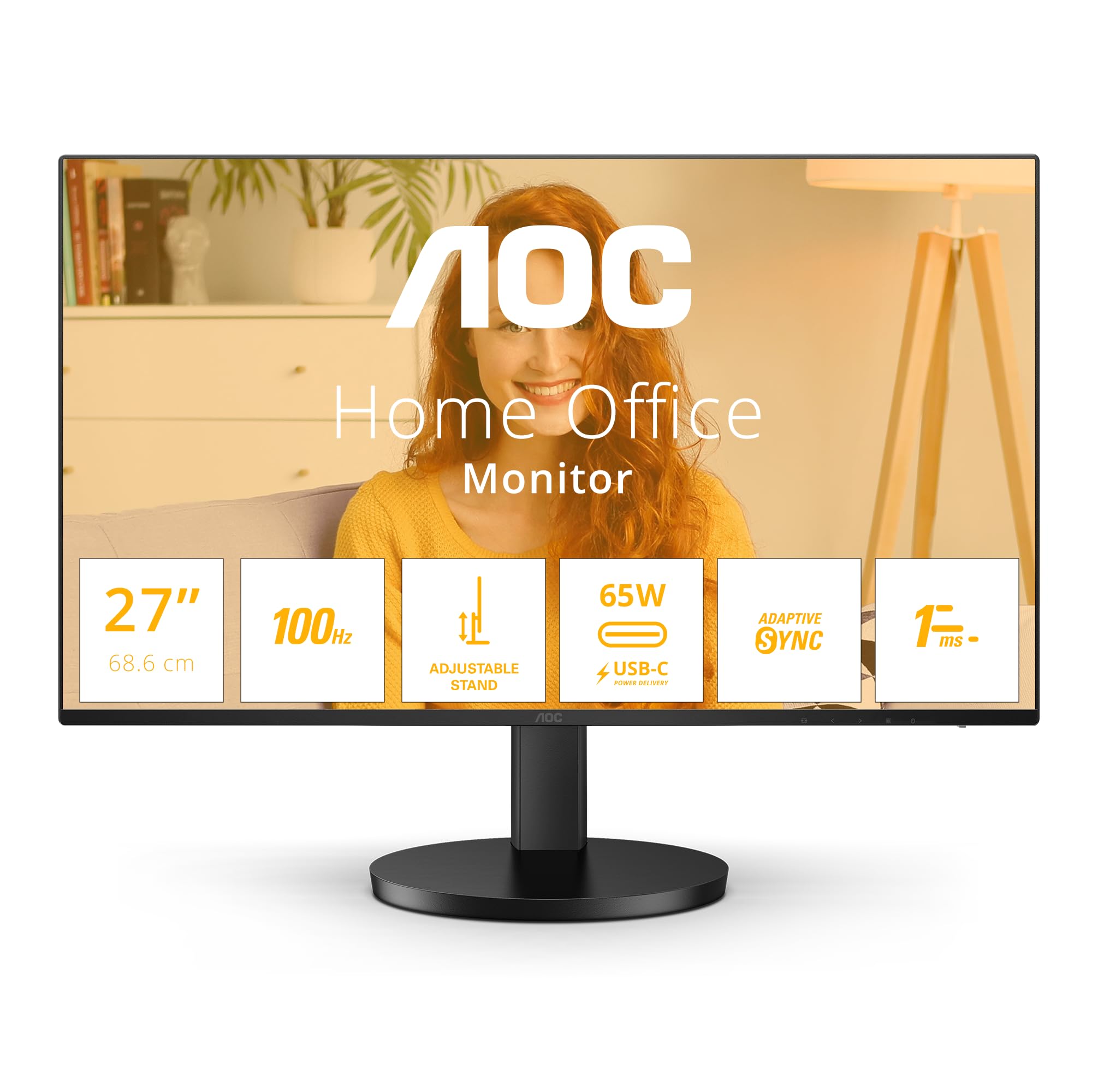 AOC 27-Inch QHD Monitor with Speakers, Height Adjustable Stand, HDR10 (2560x1440, 100Hz, HDMI 1.4, USB-C 65W PD, USB Hub) - Perfect for Home Office, Gaming, and Graphic Design