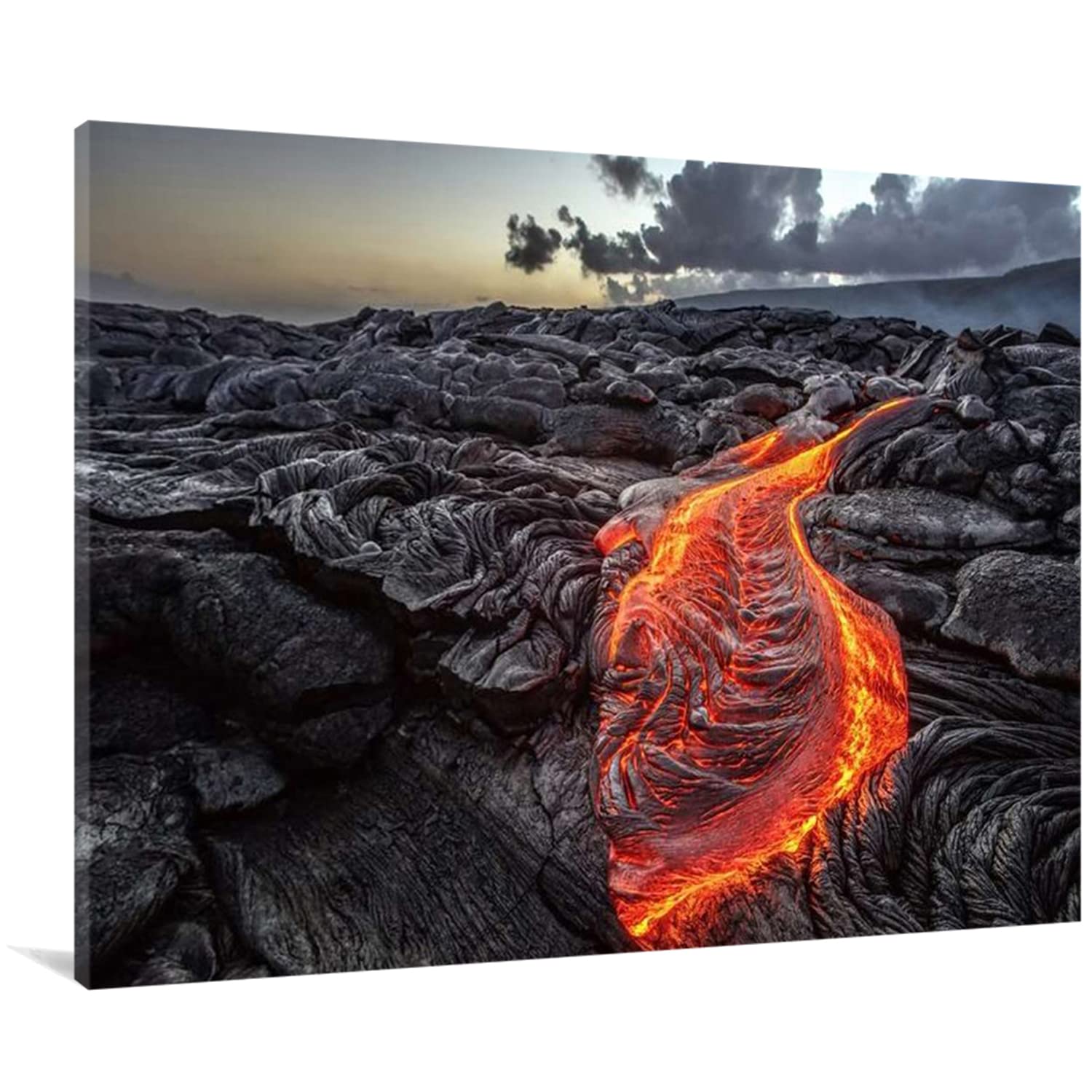 Volcanic Surface Canvas Wall Art Print - Black Mountain Landscape Painting Framed Ready to Hang - 20x30 Inch Home Decor for Living Room, Bedroom, Dining Room & Office | Perfect for Modern Interior Design & Gift Giving