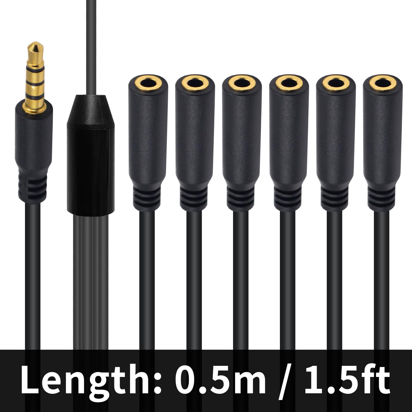 Poyiccot 3.5mm Headphone Splitter 1 to 6 Way - 1/8 Inch TRRS Male to 6 Female Audio Adapter - Compatible with iPhone, Android, Laptop, PC, Gaming Headset - 1.5ft Cable for Music Sharing, Online Classes & Multiplayer Gaming