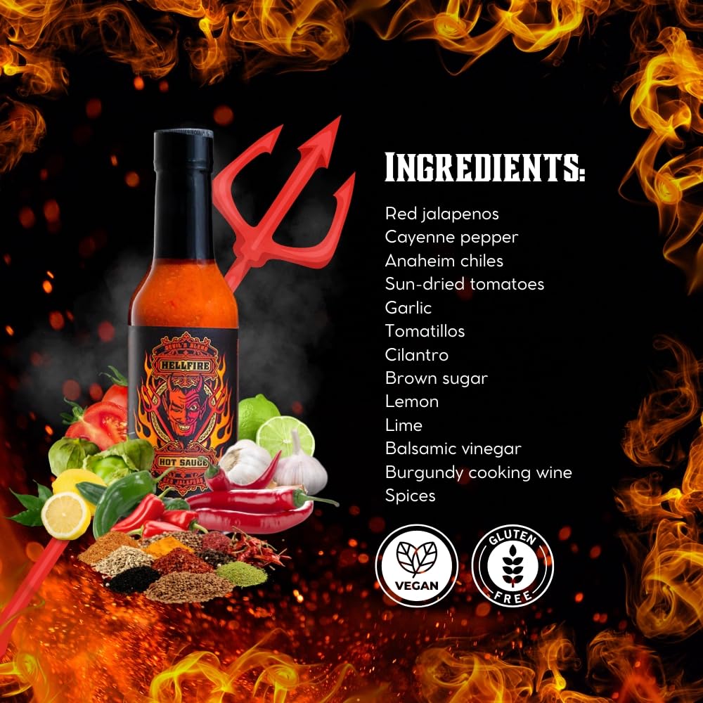 **Hellfire Devil's Blend Red Jalapeno Hot Sauce – Award-Winning Gourmet Hot Sauce, Rich & Flavorful – 5 oz Bottle – Perfect for Tacos, Wings, Burgers & Spicy Food Lovers**