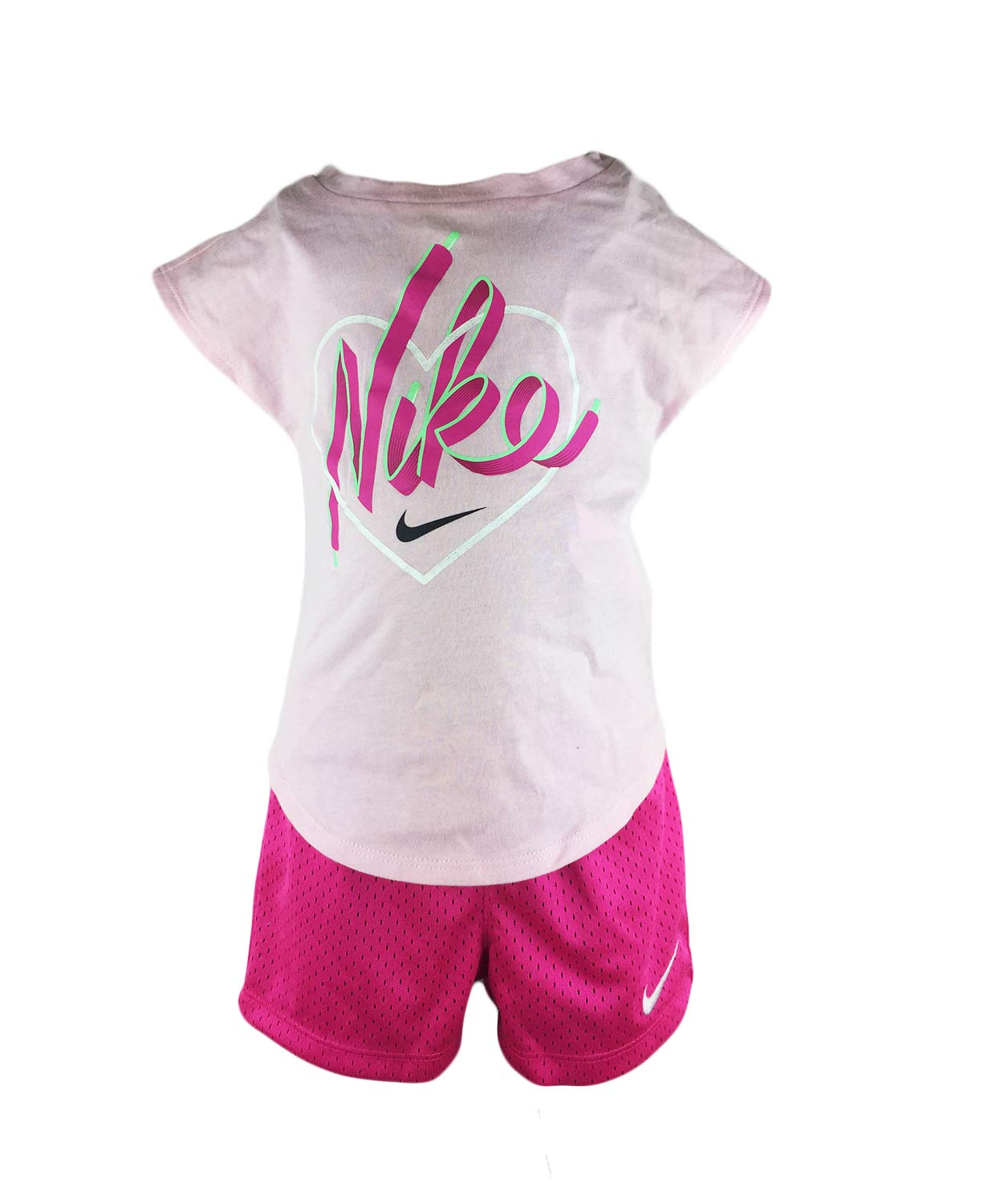 Nike Girls Heart Top and Shorts Set - 2T Size, Laser Fuchsia - Cute Matching Outfit for Toddler Girls - Perfect for Playdates, Parties, and Everyday Wear