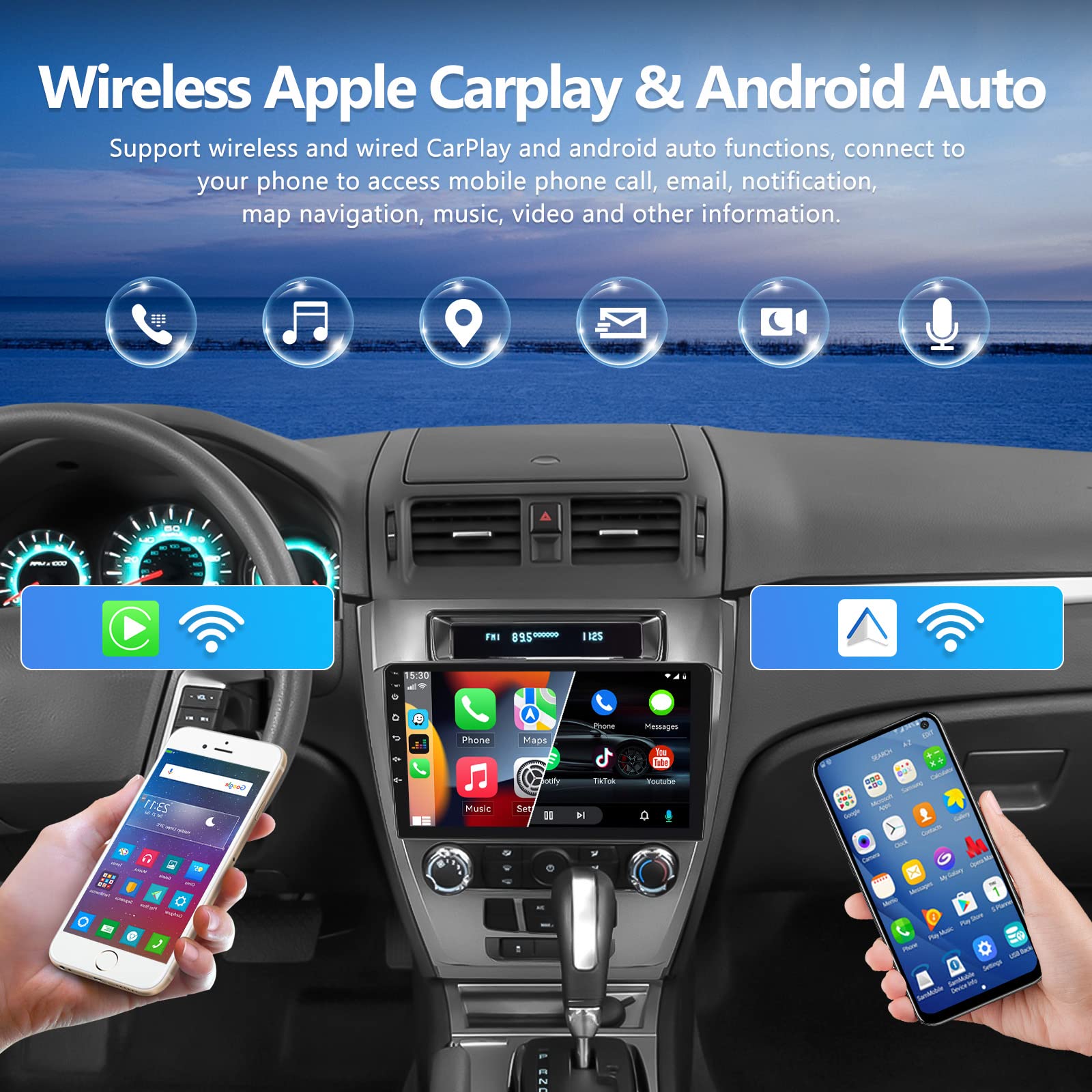 2+32GB CAMECHO Android 11 Car Stereo for Ford Fusion 2010-2012 | 10.1