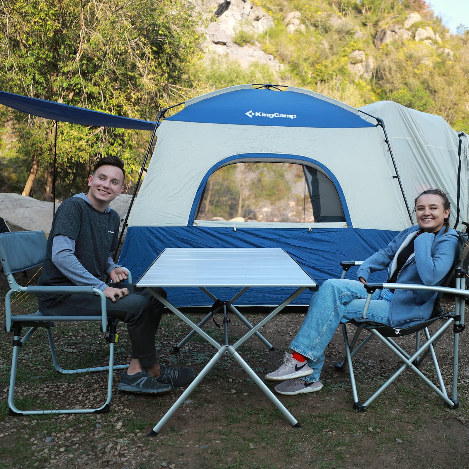 KingCamp Folding Camping Table - Aluminum Roll-Up Picnic Table for 6-8 People, Portable Outdoor Dining Table with Carry Bag (180 LBS Capacity) - Perfect for Camping, Backyard BBQs, Beach Parties & Tailgating