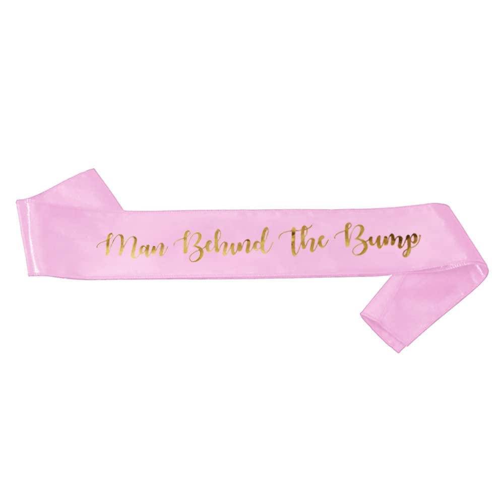 Pink & Gold 'Man Behind The Bump' Baby Gender Reveal Sash - Perfect for Daddy-to-Be, Diaper Parties, Dadchelor Showers & New Father Gifts | Princess-Themed Decorations & Baby Shower Supplies