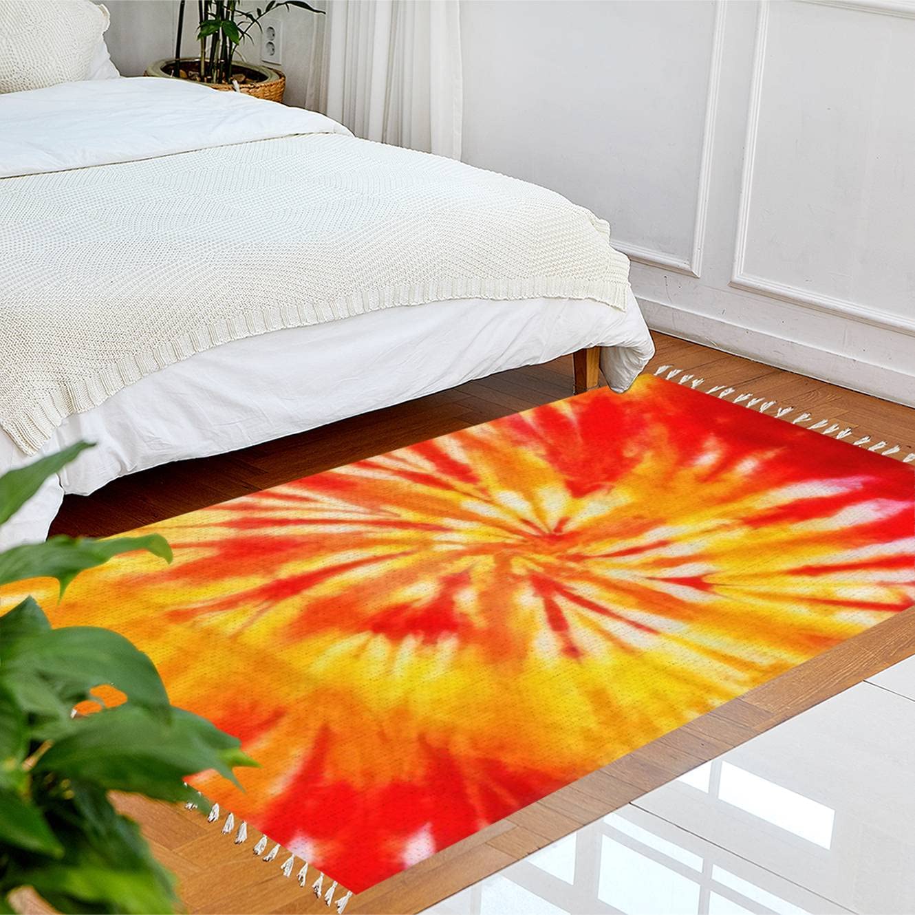 Boho Rug Colorful Tie-Dyed Abstract Pattern Area Rug - Linen Carpet for Patio, Hallway Runner, Living Room & Bedroom - Minimalist Home Decor for Indoor & Outdoor Use