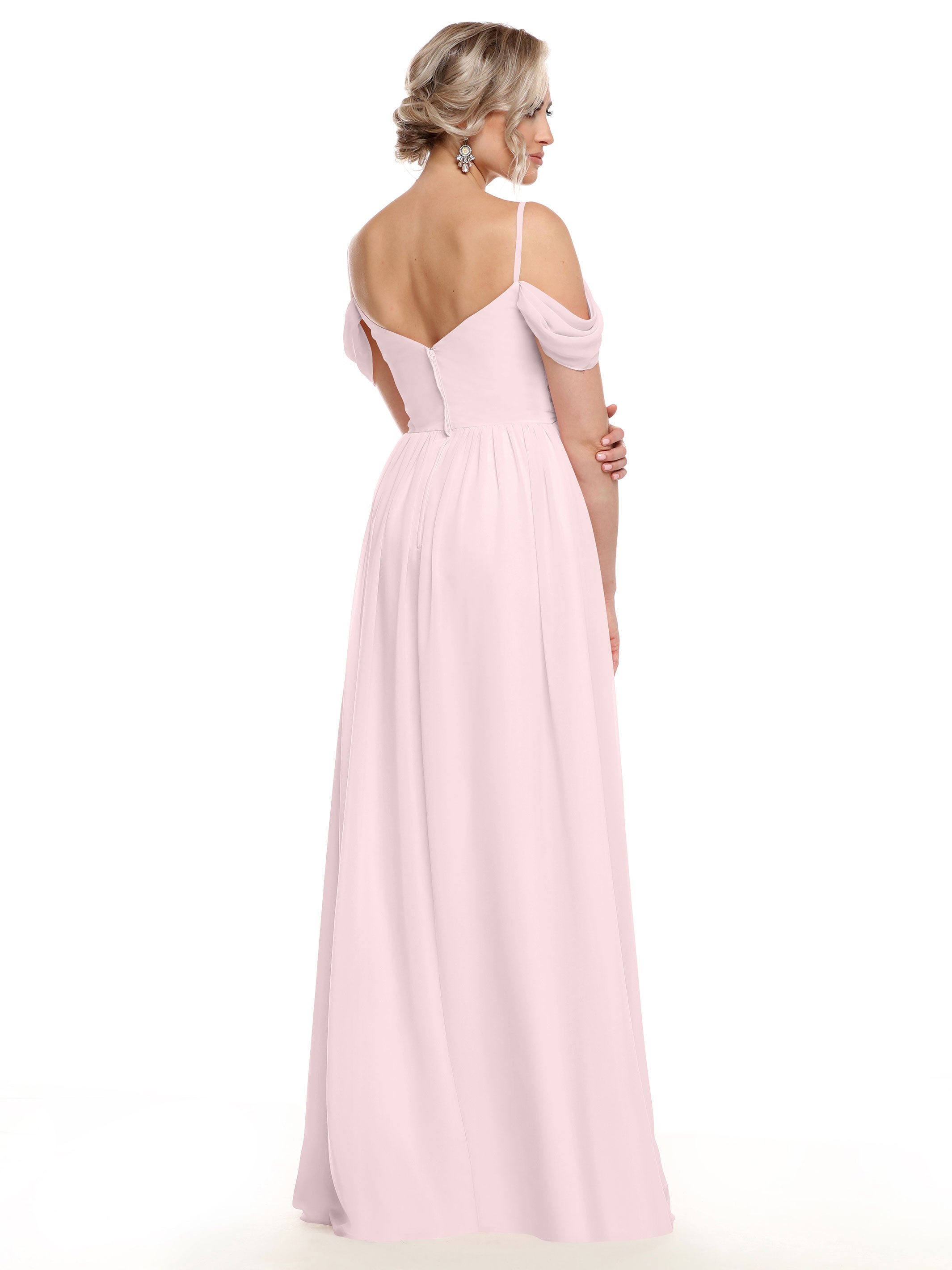 Elegant Off-the-Shoulder Chiffon Bridesmaid Dress with Spaghetti Straps - Perfect for Weddings, Formal Events & Special Occasions