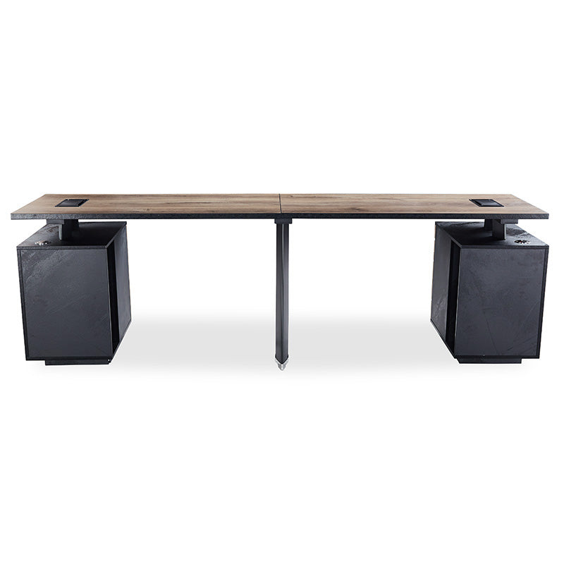 ARTO 2-Person Workstation with 2 Storage Cabinets - 2.4M Warm Oak & Black Office Desk for Home & Business Workspaces