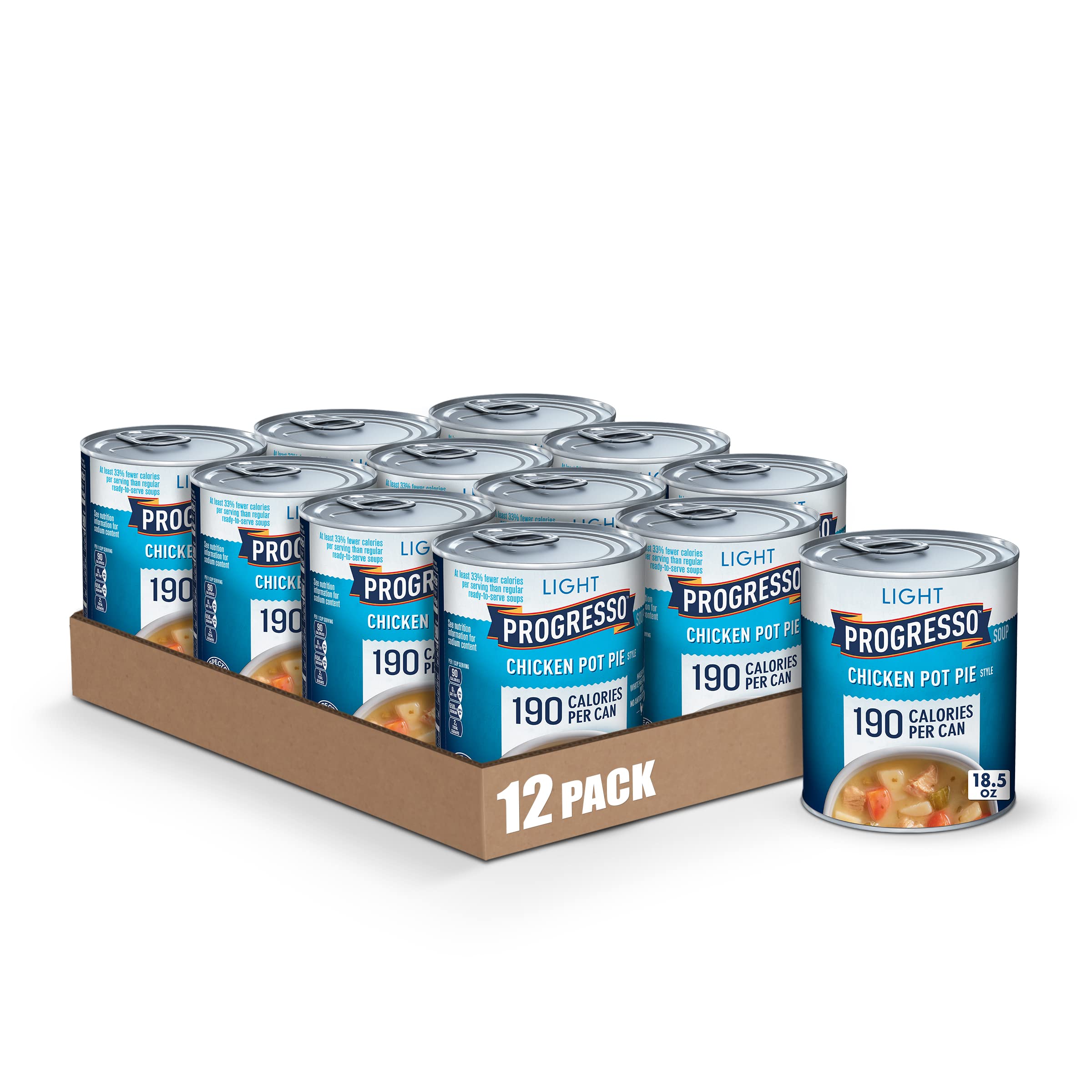 Progresso Light Chicken Pot Pie Style Canned Soup - 18.5 oz (Pack of 12) | Low-Calorie Comfort Food for Quick Lunches, Busy Weeknights & Emergency Pantry Meals