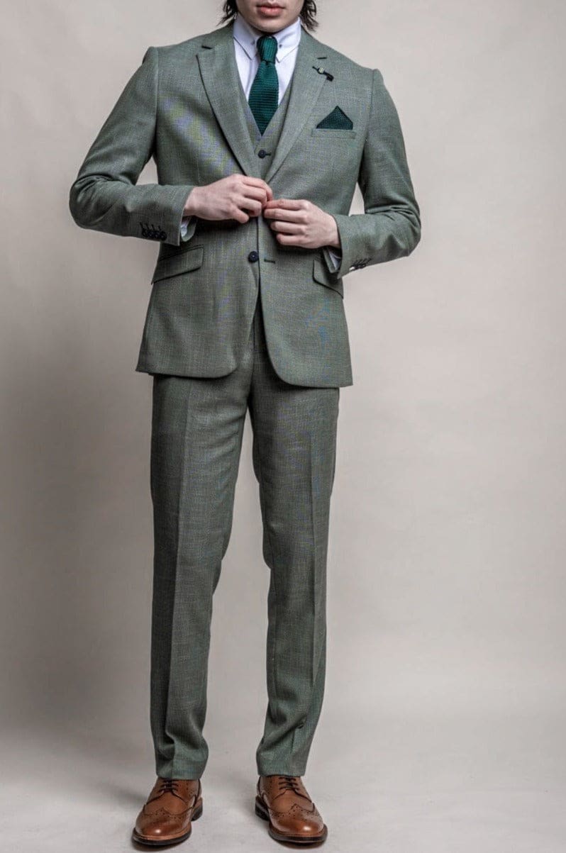 Cavani Miami Men's Sage Green 3 Piece Suit | Slim Fit Business Suit for Weddings, Office & Formal Events