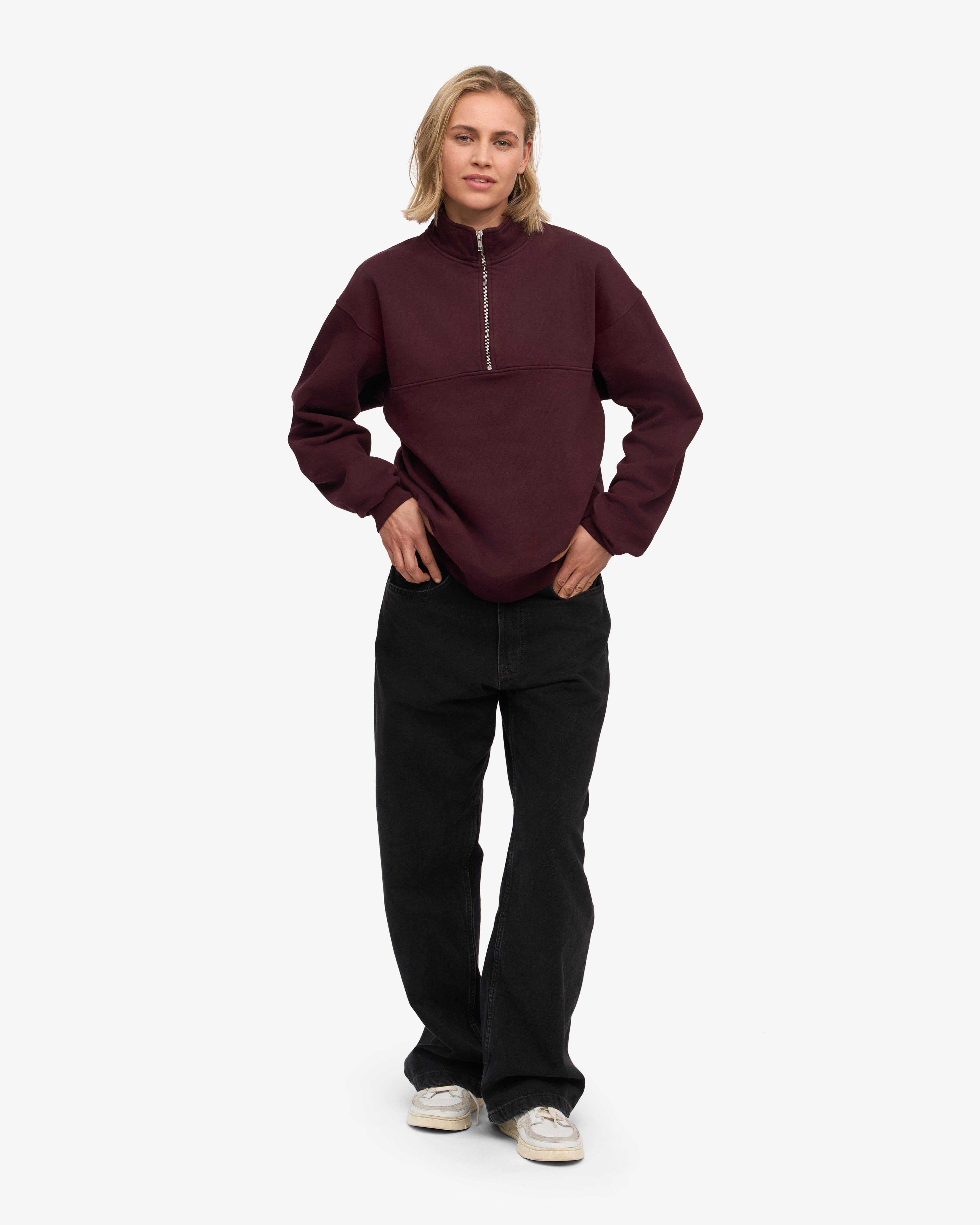 Organic Quarter Zip Sweatshirt for Men & Women | Oxblood Red Pullover | Casual & Athletic Wear for Outdoor Activities & Workouts