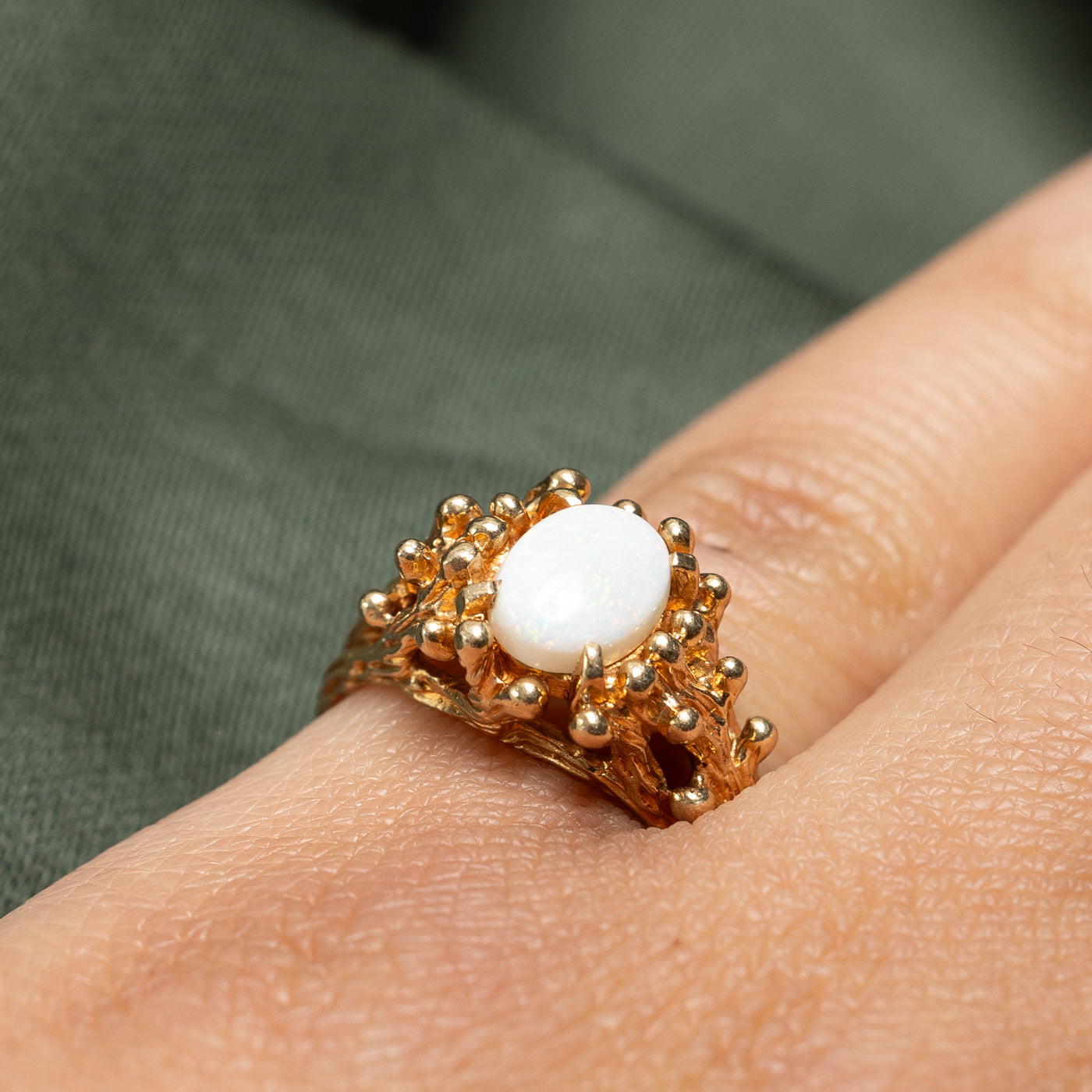 10K Yellow Gold Opal Textured Ring for Women | 0.75ct Natural Opal Gemstone | Size 5.25 | Elegant Stackable Ring for Daily Wear, Gift for Her, Anniversary or Birthday Present