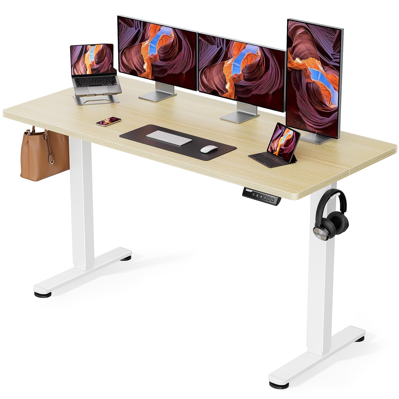 ErGear Electric Standing Desk - 63 x 28 Inches Adjustable Height Sit Stand Desk with Memory Function, Two-Piece Desktop (Natural) - Perfect for Home Office, Gaming & Workspace Setup