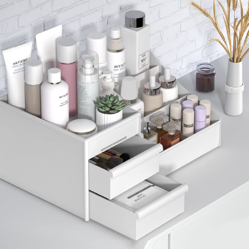 RIIPOO 3-Tier Makeup Organizer with Drawers - Countertop Cosmetic Storage for Bathroom, Bedroom & Vanity | Holds Skincare, Brushes, Eyeshadow, Lipstick & Nail Polish | Perfect for Daily Beauty Routine & Travel Organization