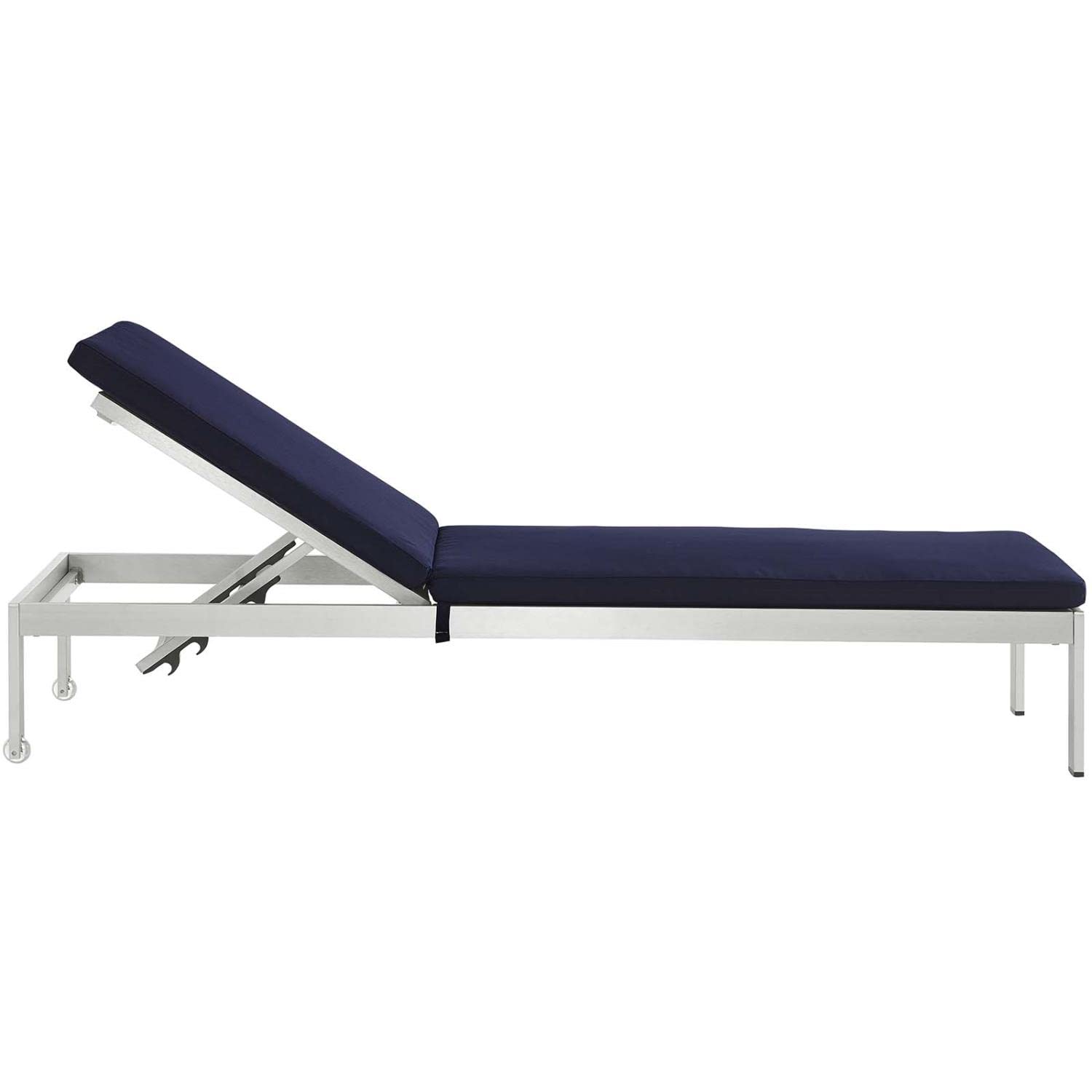 Modway EEI-4501-SLV-NAV Silver Navy Aluminum Outdoor Chaise Lounge - Patio Furniture for Poolside, Beach & Backyard Relaxation