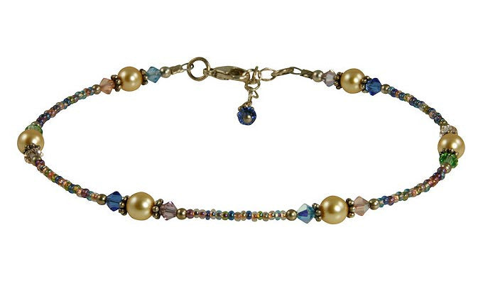 Sunset Golden Pearl Beaded Anklet - Elegant Women's Ankle Bracelet for Beach, Wedding & Boho Fashion Accessories