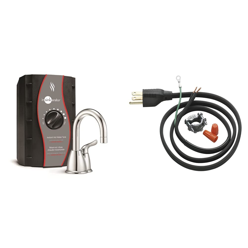 InSinkErator HOT150 Instant Hot Water Dispenser System with Faucet & Tank - Chrome Finish, Includes Garbage Disposal Power Cord Kit (CRD-00, Black) - Perfect for Kitchen Sink Installation & Instant Hot Water Needs