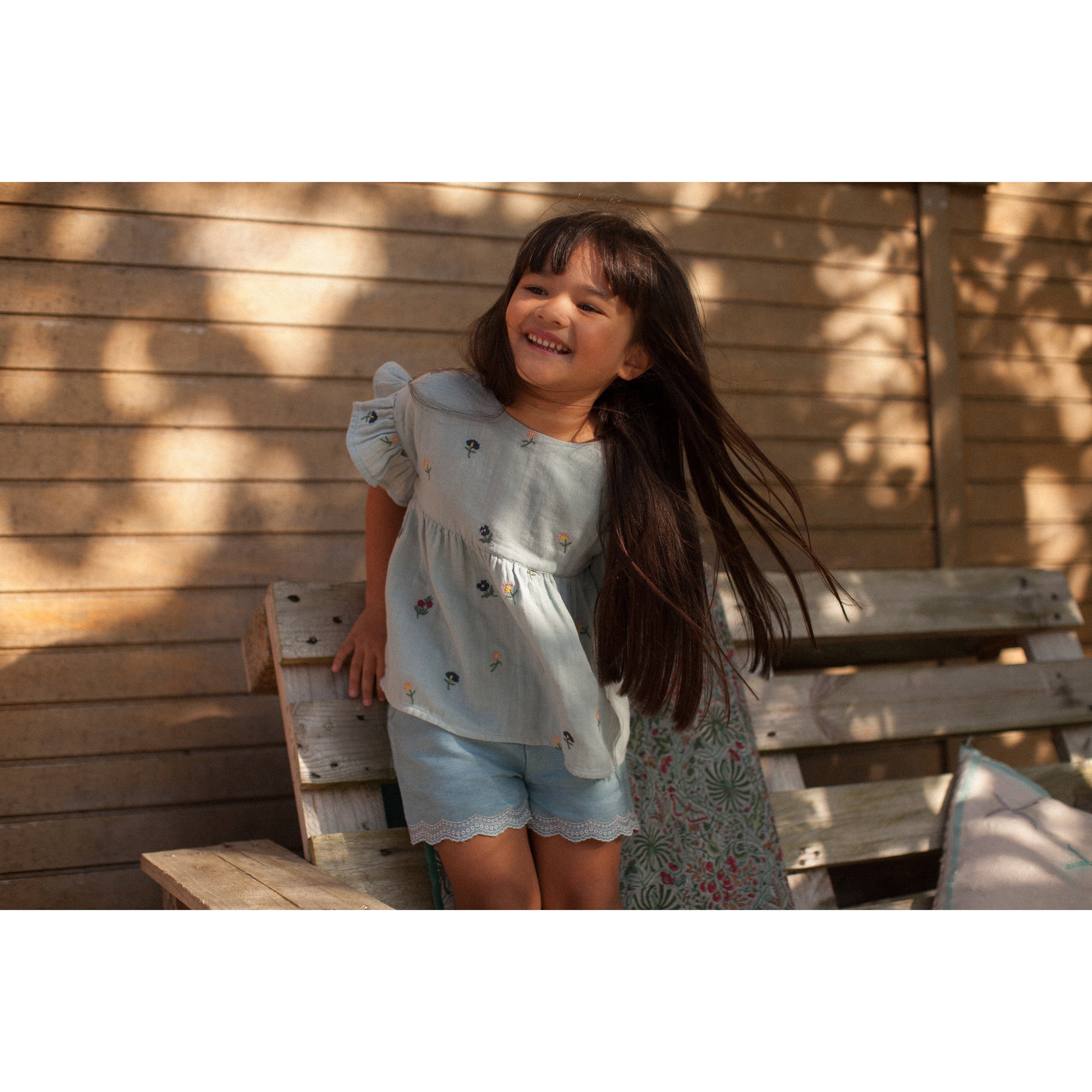 Bonheur du Jour Paris Baby & Girl Blouse - Blue Floral Cotton Top for Toddlers | Perfect for Birthday Parties & Family Photos