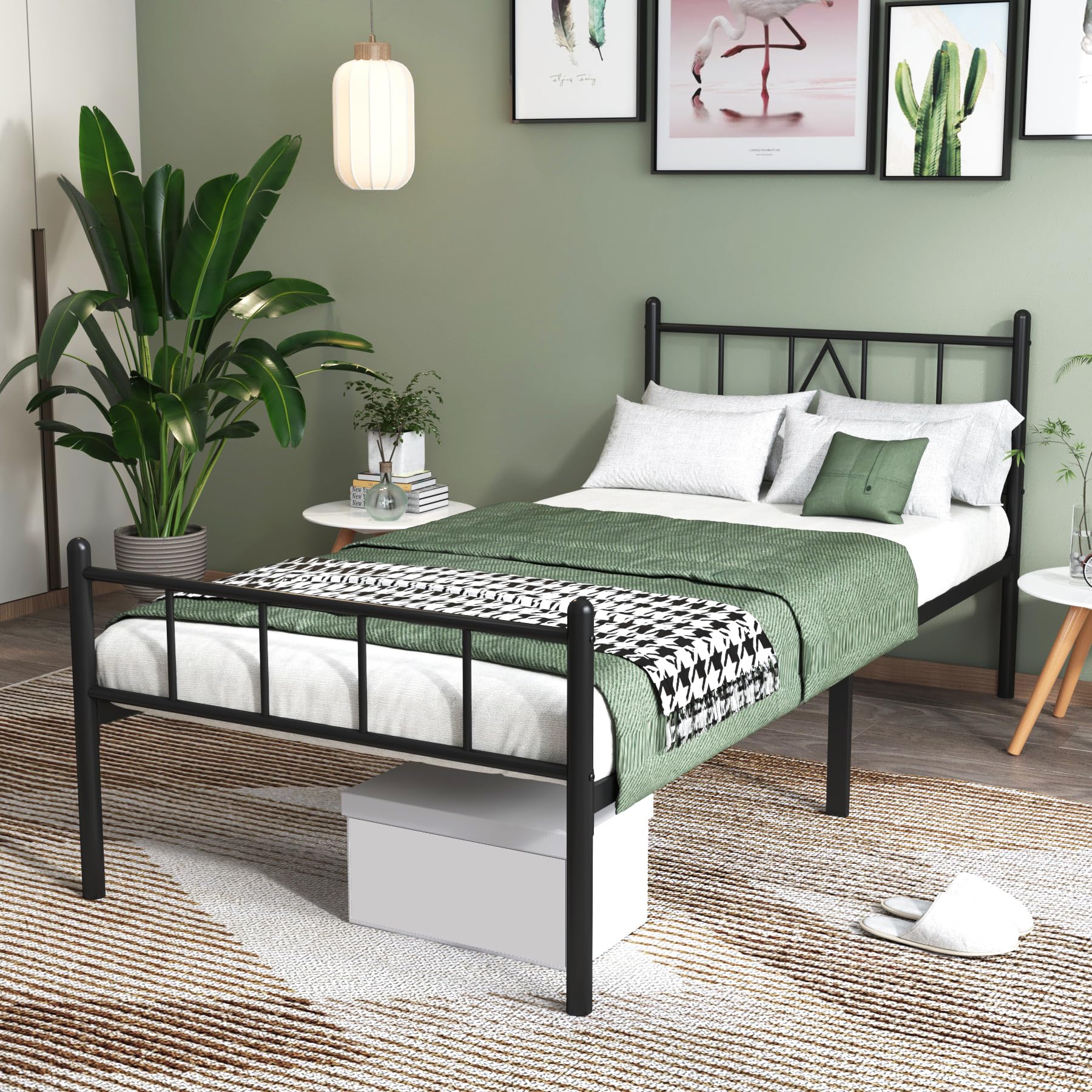 14 Inch Twin Size Bed Frame with Headboard & Footboard - Sturdy Metal Slats, Under Bed Storage, No Box Spring Needed - Quiet & Easy Assembly - Black - Perfect for Kids Rooms, Guest Beds & Small Spaces